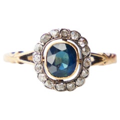 Antiker Halo-Ring, natürlicher 1,5 Karat zweifarbiger Saphir, Diamanten, massiver 14K/18K Gold
