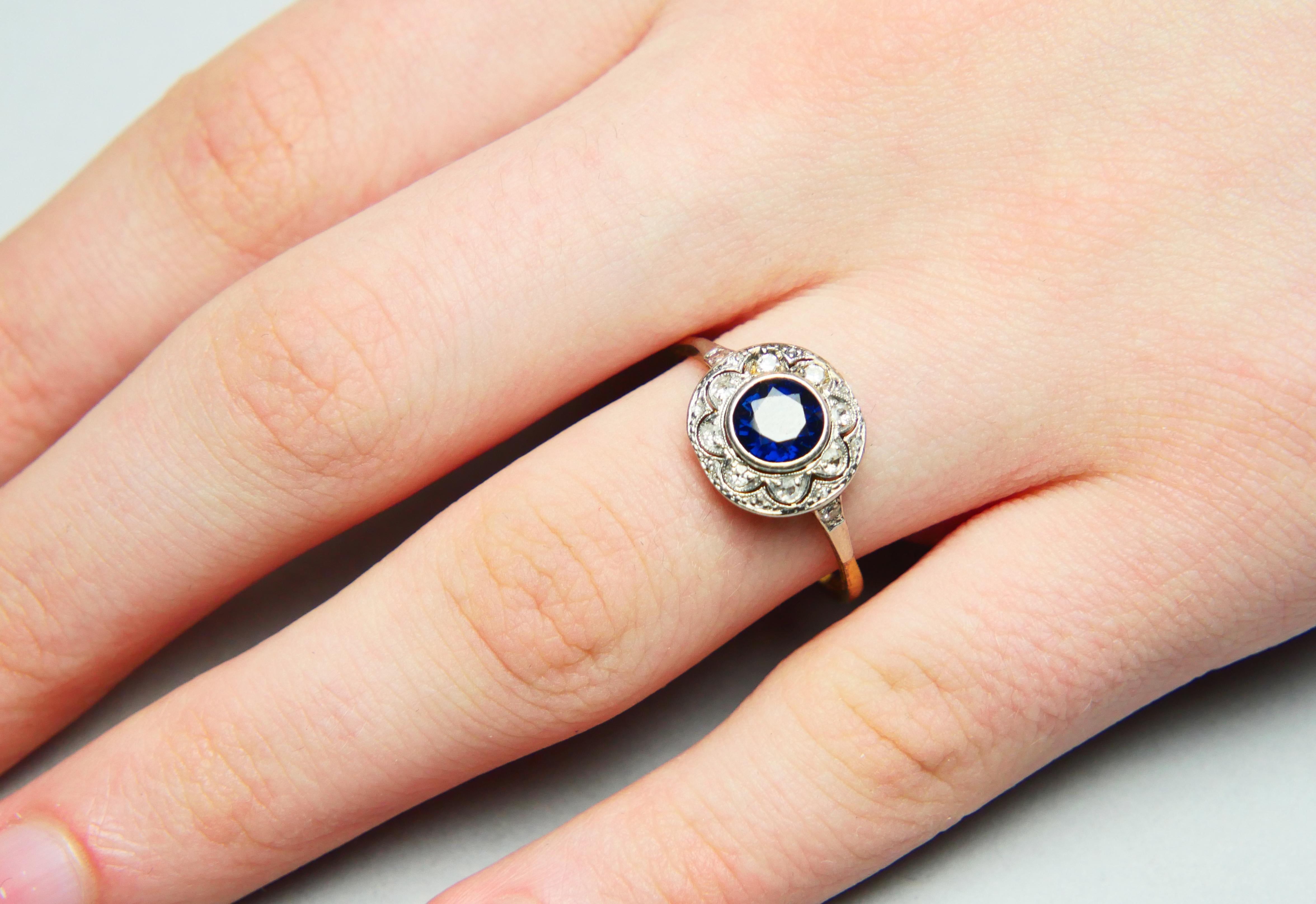 Antique Ring natural 1.25ct Sapphire 0.5ctw Diamonds 18K Gold ØUS 8.75 / 2.56gr For Sale 5