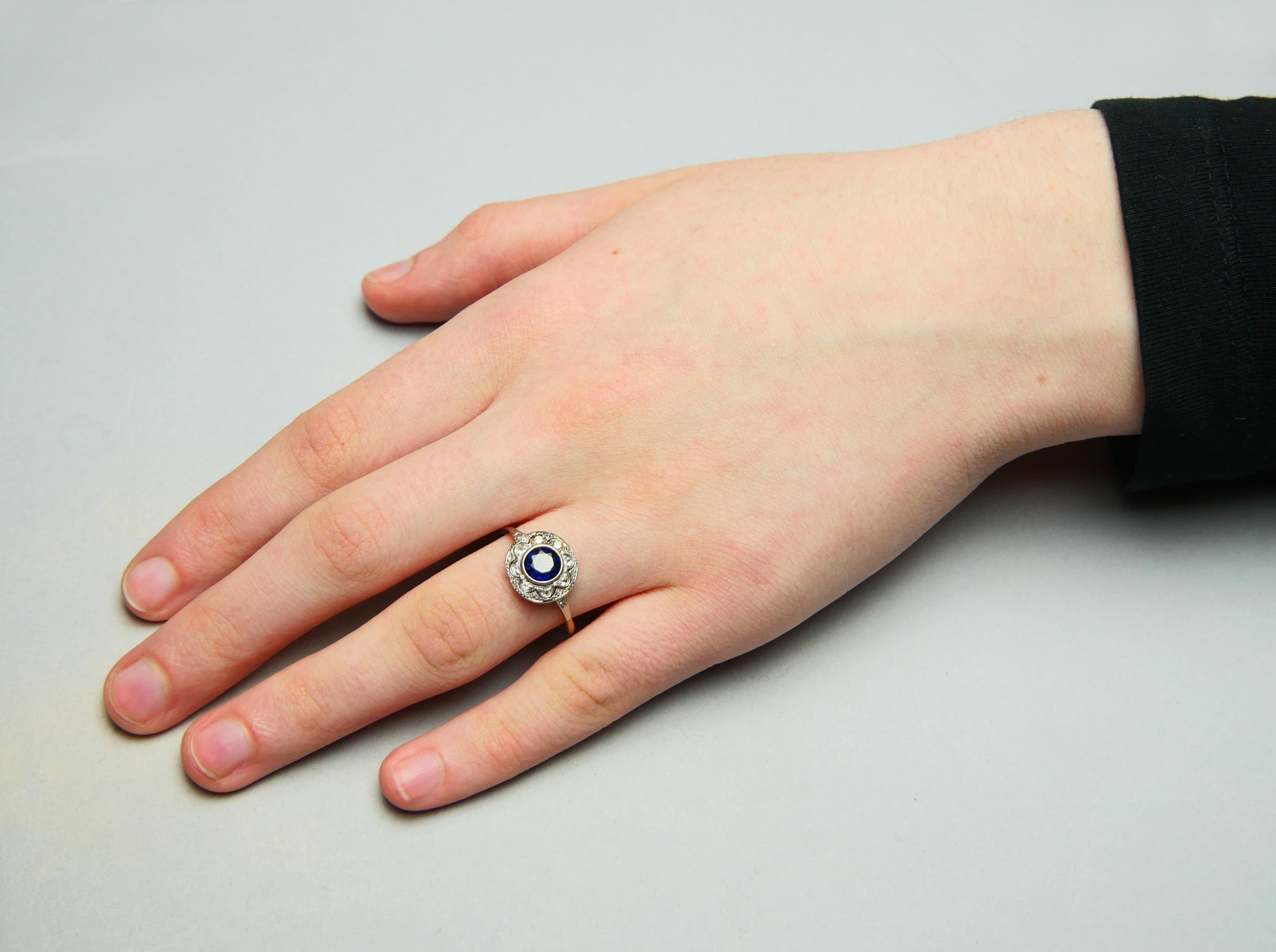 Antique Ring natural 1.25ct Sapphire 0.5ctw Diamonds 18K Gold ØUS 8.75 / 2.56gr For Sale 6