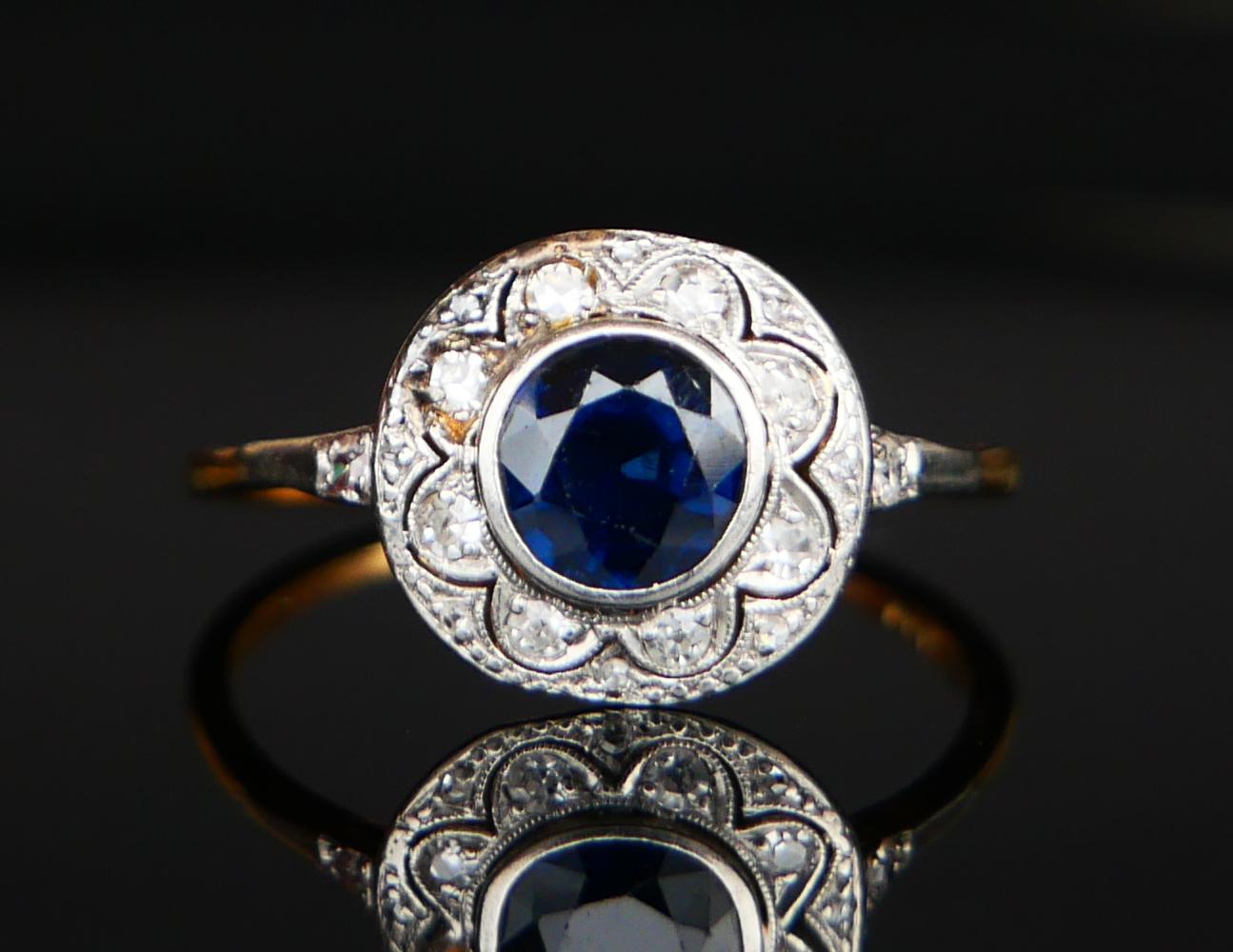 Antique Ring natural 1.25ct Sapphire 0.5ctw Diamonds 18K Gold ØUS 8.75 / 2.56gr For Sale 7