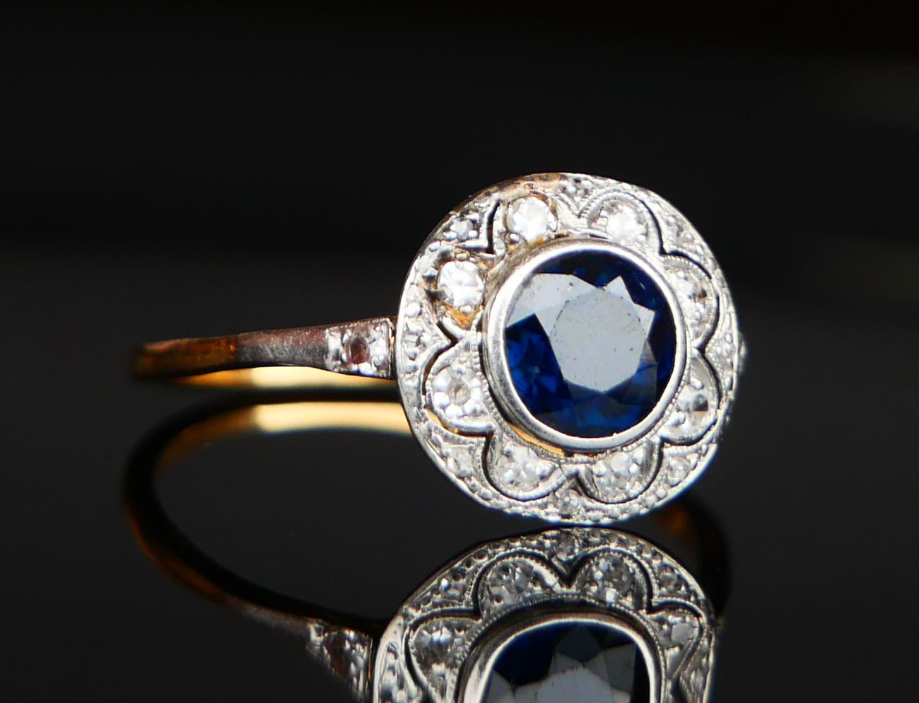 Antique Ring natural 1.25ct Sapphire 0.5ctw Diamonds 18K Gold ØUS 8.75 / 2.56gr For Sale 8