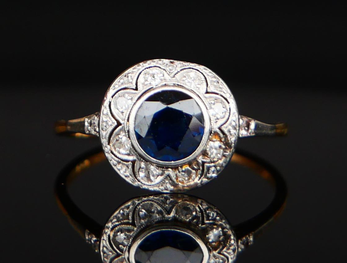 Antique Ring natural 1.25ct Sapphire 0.5ctw Diamonds 18K Gold ØUS 8.75 / 2.56gr For Sale 9