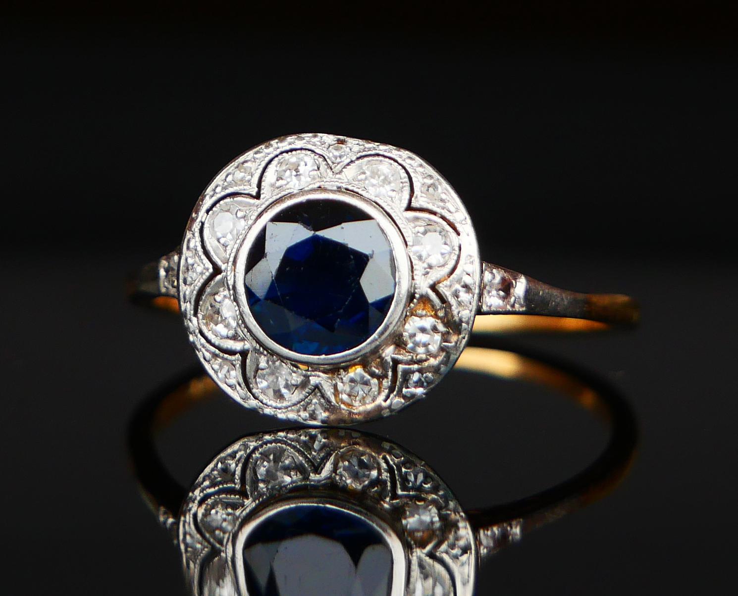 Antique Ring natural 1.25ct Sapphire 0.5ctw Diamonds 18K Gold ØUS 8.75 / 2.56gr For Sale 10