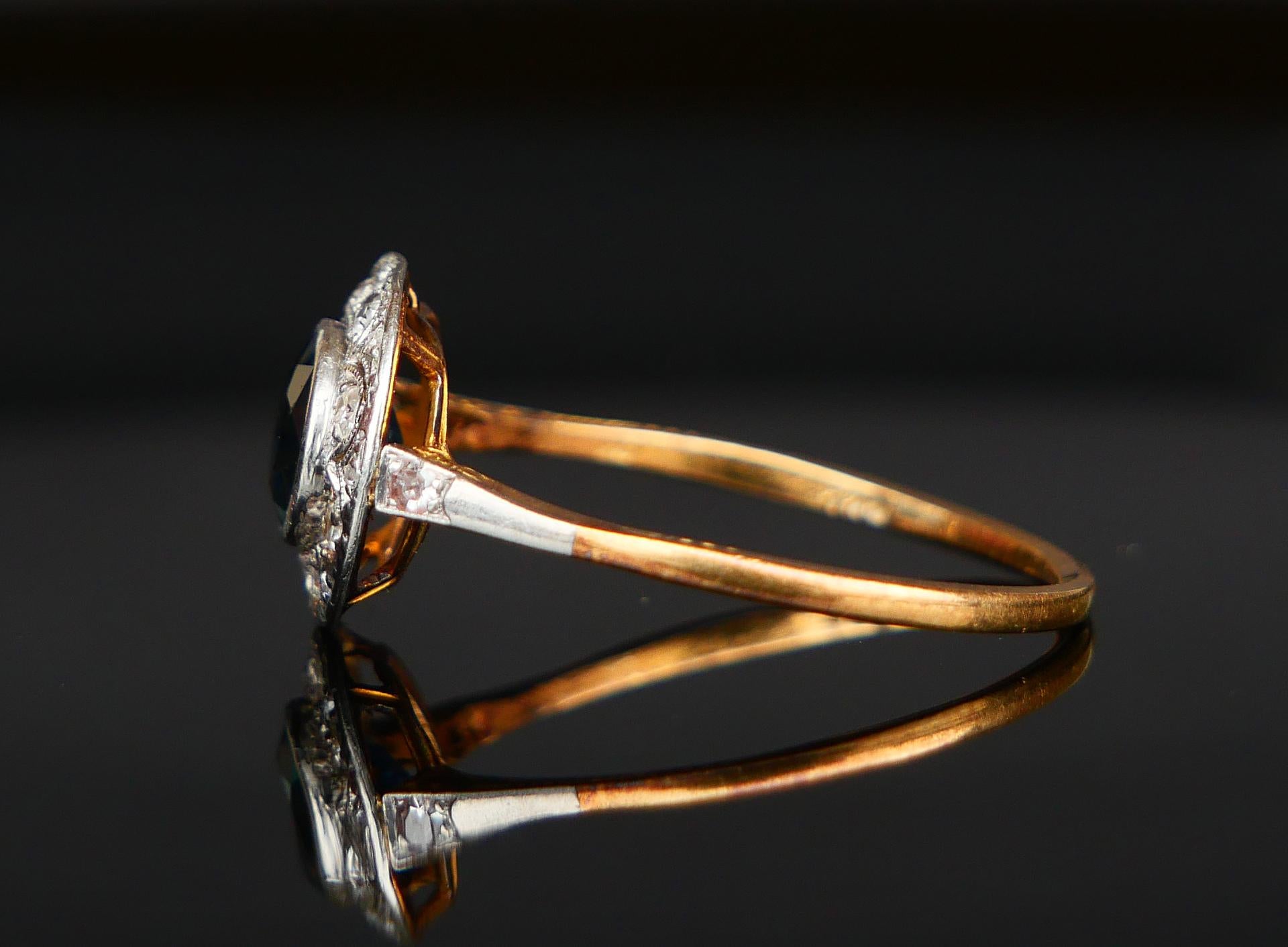 Antique Ring natural 1.25ct Sapphire 0.5ctw Diamonds 18K Gold ØUS 8.75 / 2.56gr For Sale 11