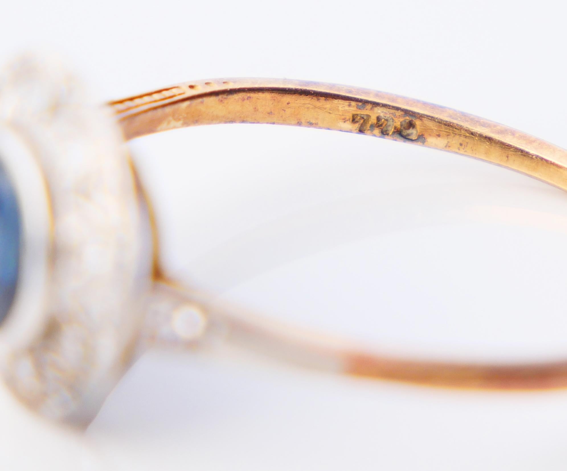 Antique Ring natural 1.25ct Sapphire 0.5ctw Diamonds 18K Gold ØUS 8.75 / 2.56gr For Sale 12