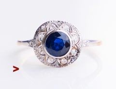 Antique Ring natural 1.25ct Sapphire 0.5ctw Diamonds 18K Gold ØUS 8.75 / 2.56gr