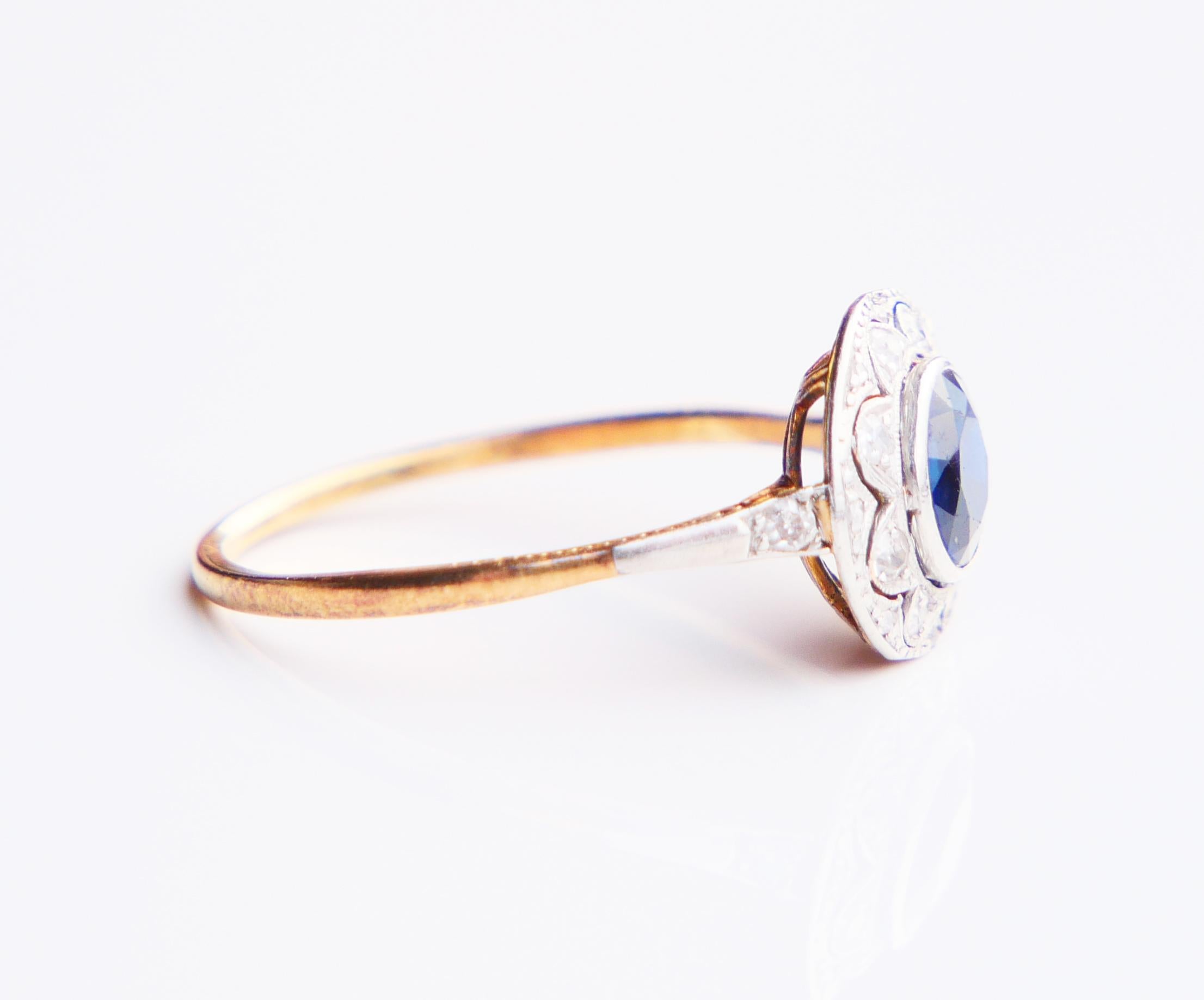 Antique Ring natural 1.25ct Sapphire 0.5ctw Diamonds 18K Gold ØUS 8.75 / 2.56gr For Sale 1