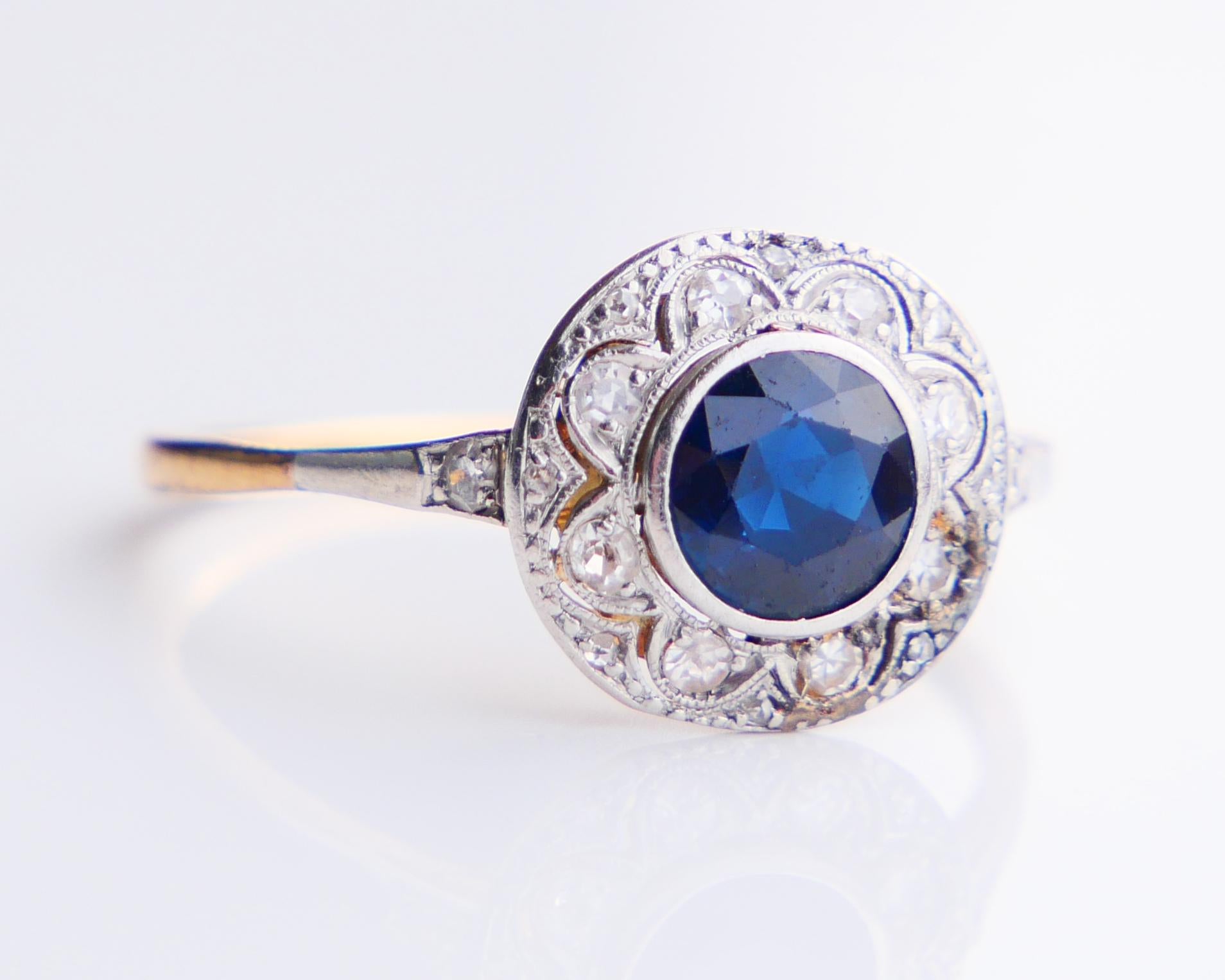 Antique Ring natural 1.25ct Sapphire 0.5ctw Diamonds 18K Gold ØUS 8.75 / 2.56gr For Sale 2