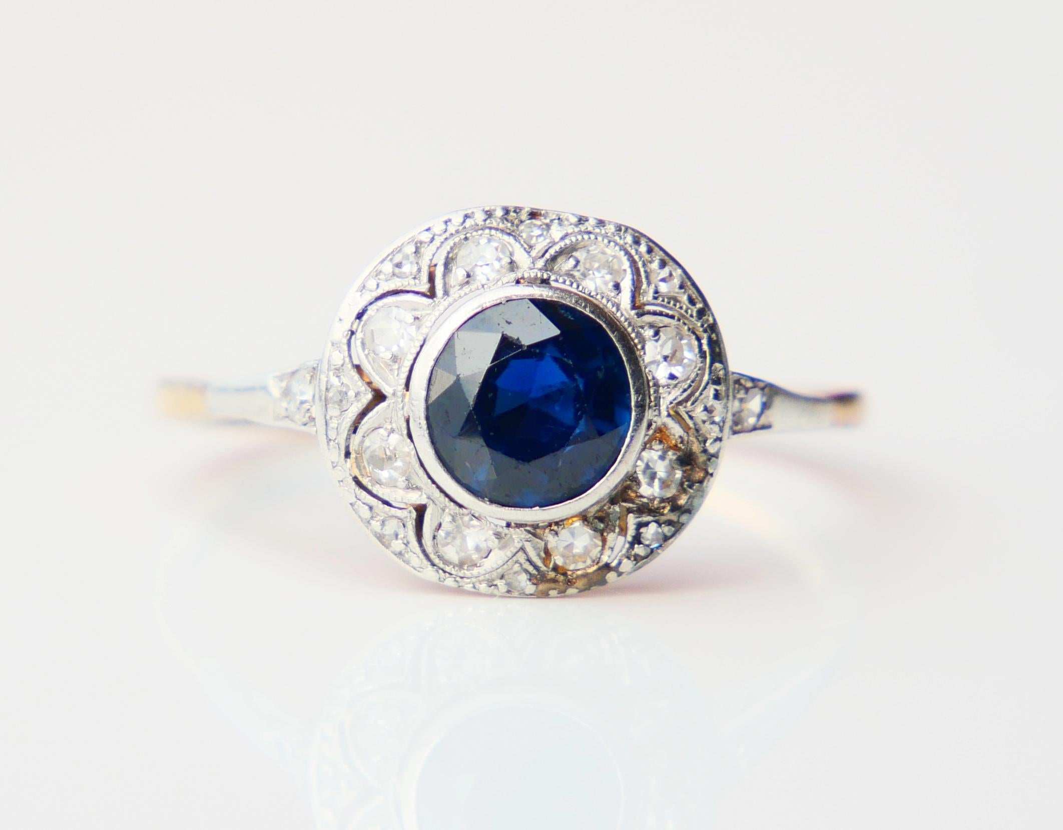 Antique Ring natural 1.25ct Sapphire 0.5ctw Diamonds 18K Gold ØUS 8.75 / 2.56gr For Sale 3
