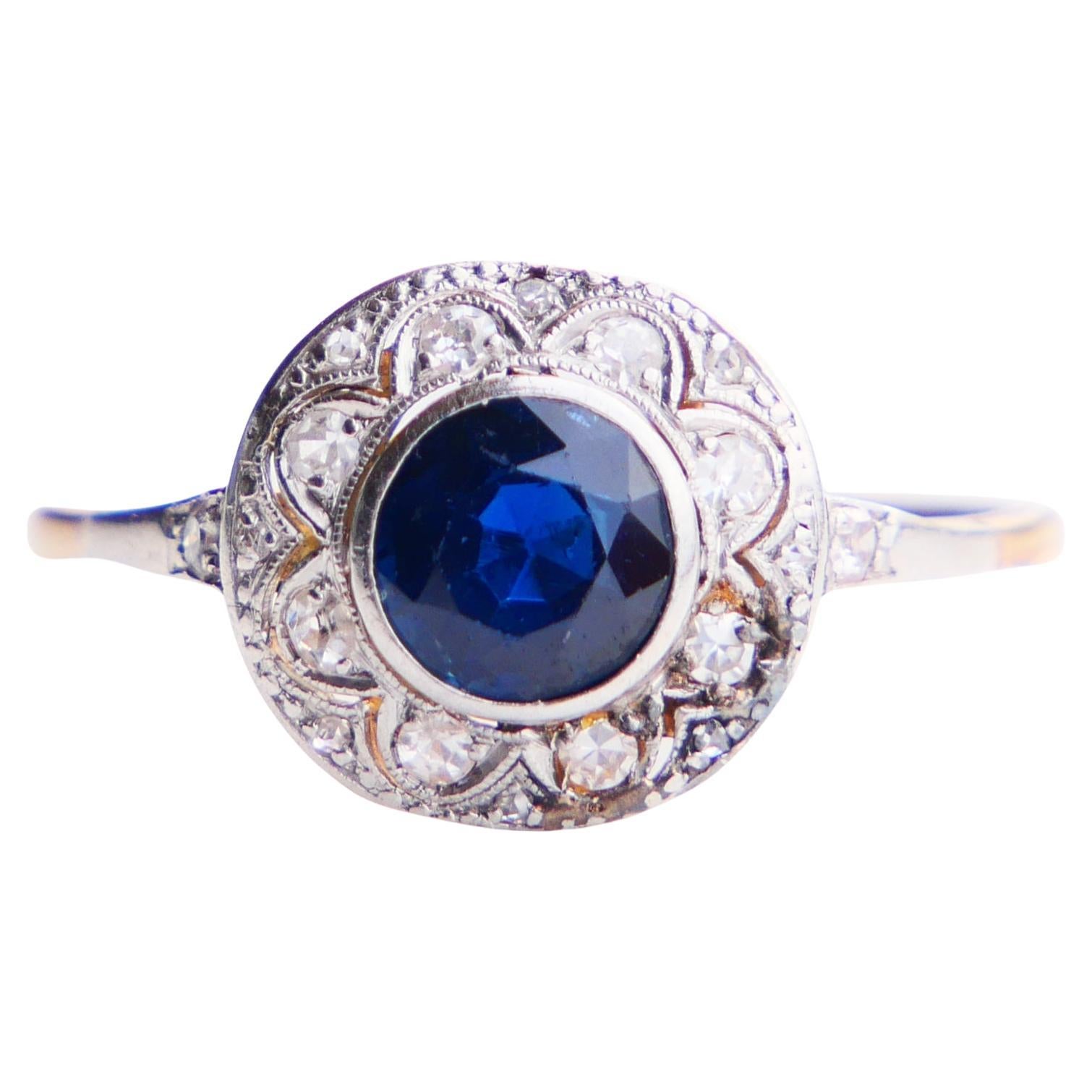 Anello antico con zaffiro naturale da 1,25 carati e diamanti da 0,5 carati in oro 18 carati [1+2=8].