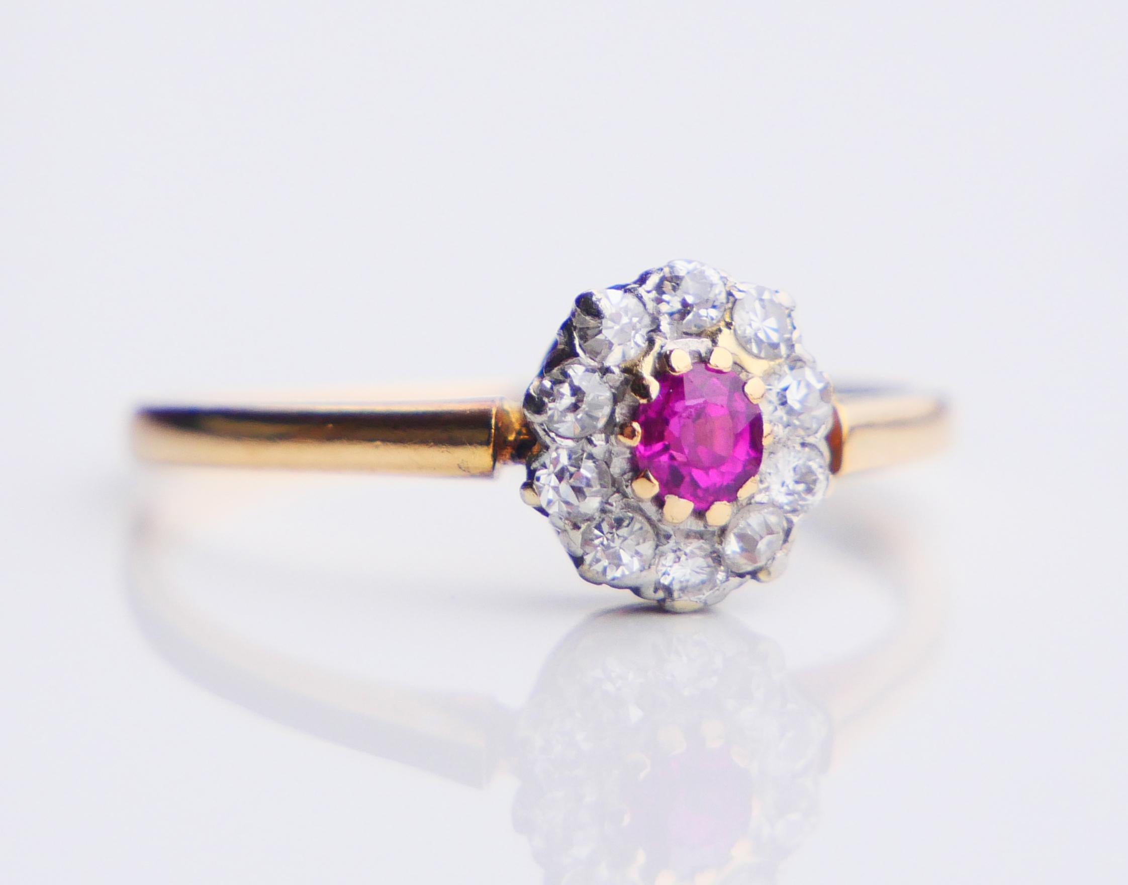 Anillo Halo Antiguo Rubí natural Diamantes Oro 18K Platino ØUS 6.75 /2.2gr en venta 5