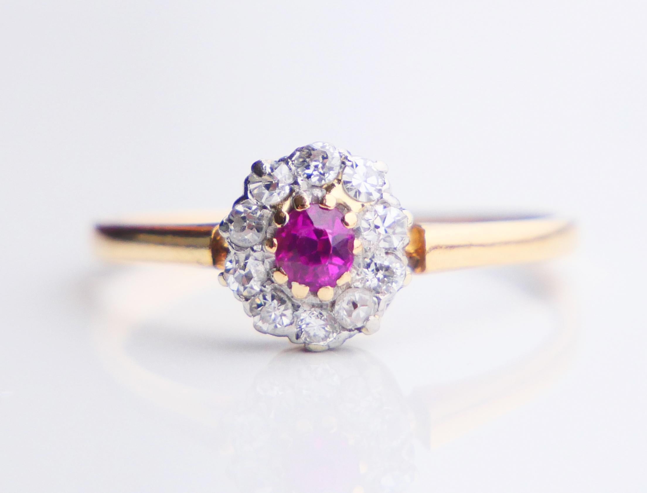 Anillo Halo Antiguo Rubí natural Diamantes Oro 18K Platino ØUS 6.75 /2.2gr en venta 6