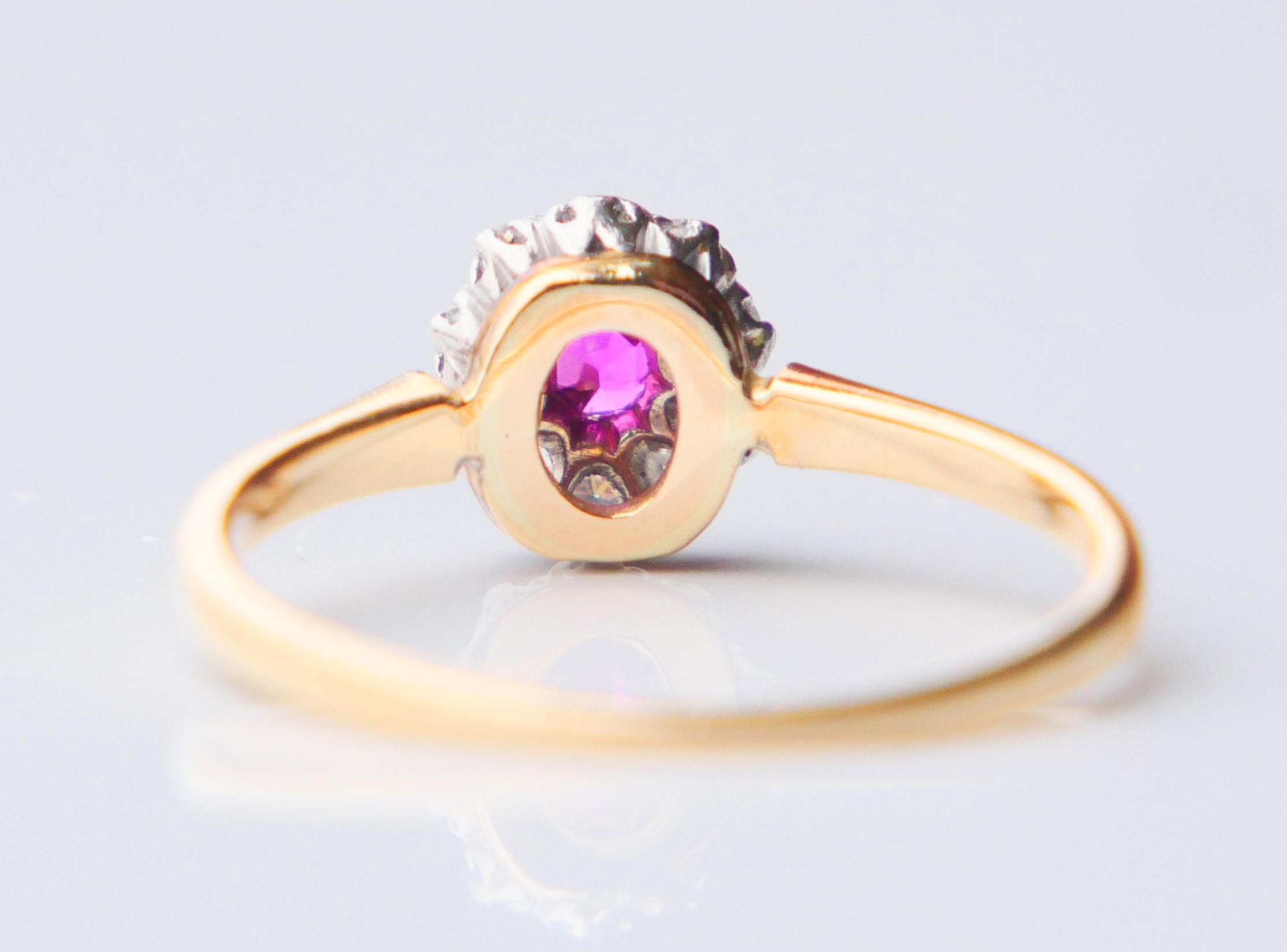 Anillo Halo Antiguo Rubí natural Diamantes Oro 18K Platino ØUS 6.75 /2.2gr en venta 7