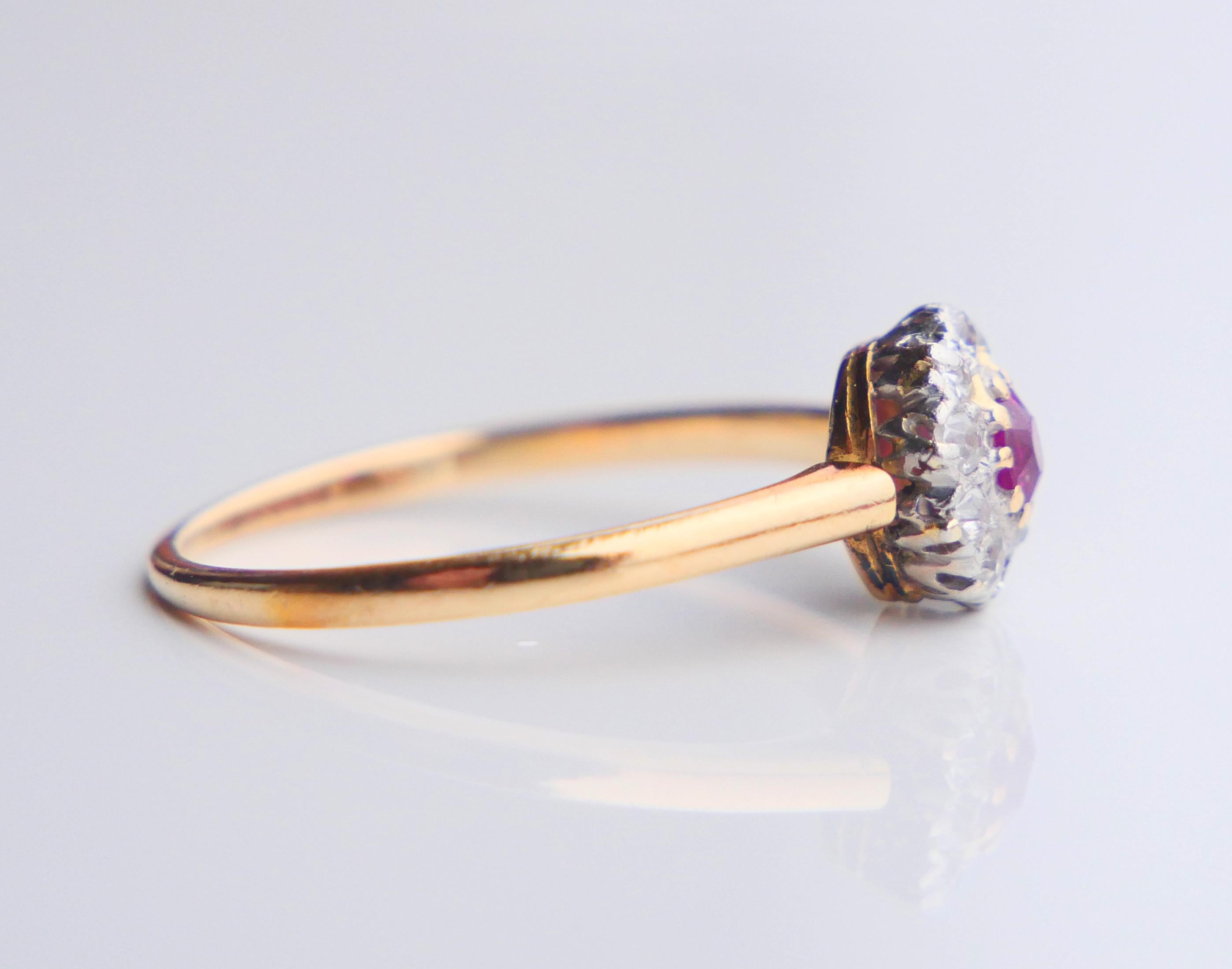 Anillo Halo Antiguo Rubí natural Diamantes Oro 18K Platino ØUS 6.75 /2.2gr en venta 8