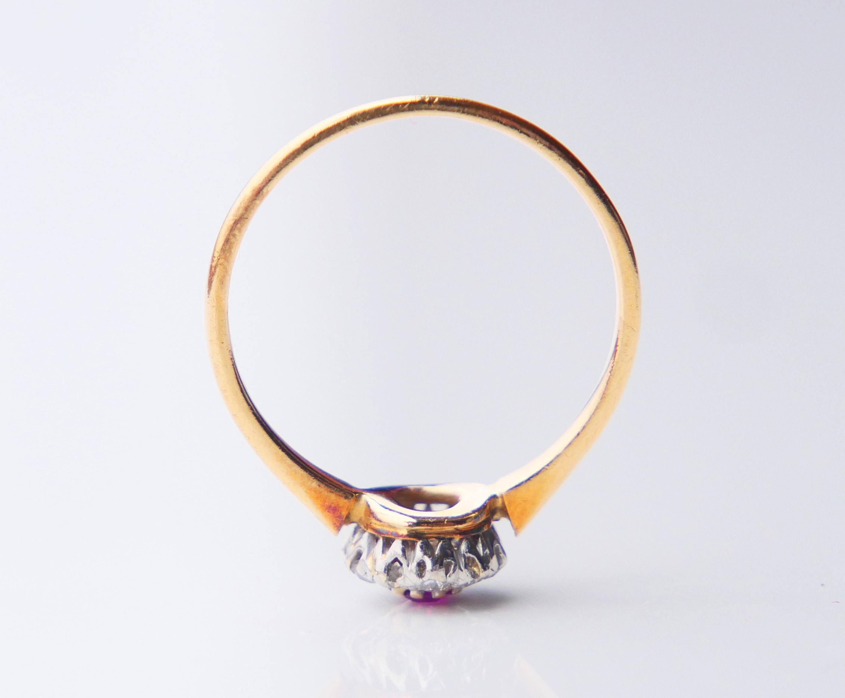 Anillo Halo Antiguo Rubí natural Diamantes Oro 18K Platino ØUS 6.75 /2.2gr en venta 9