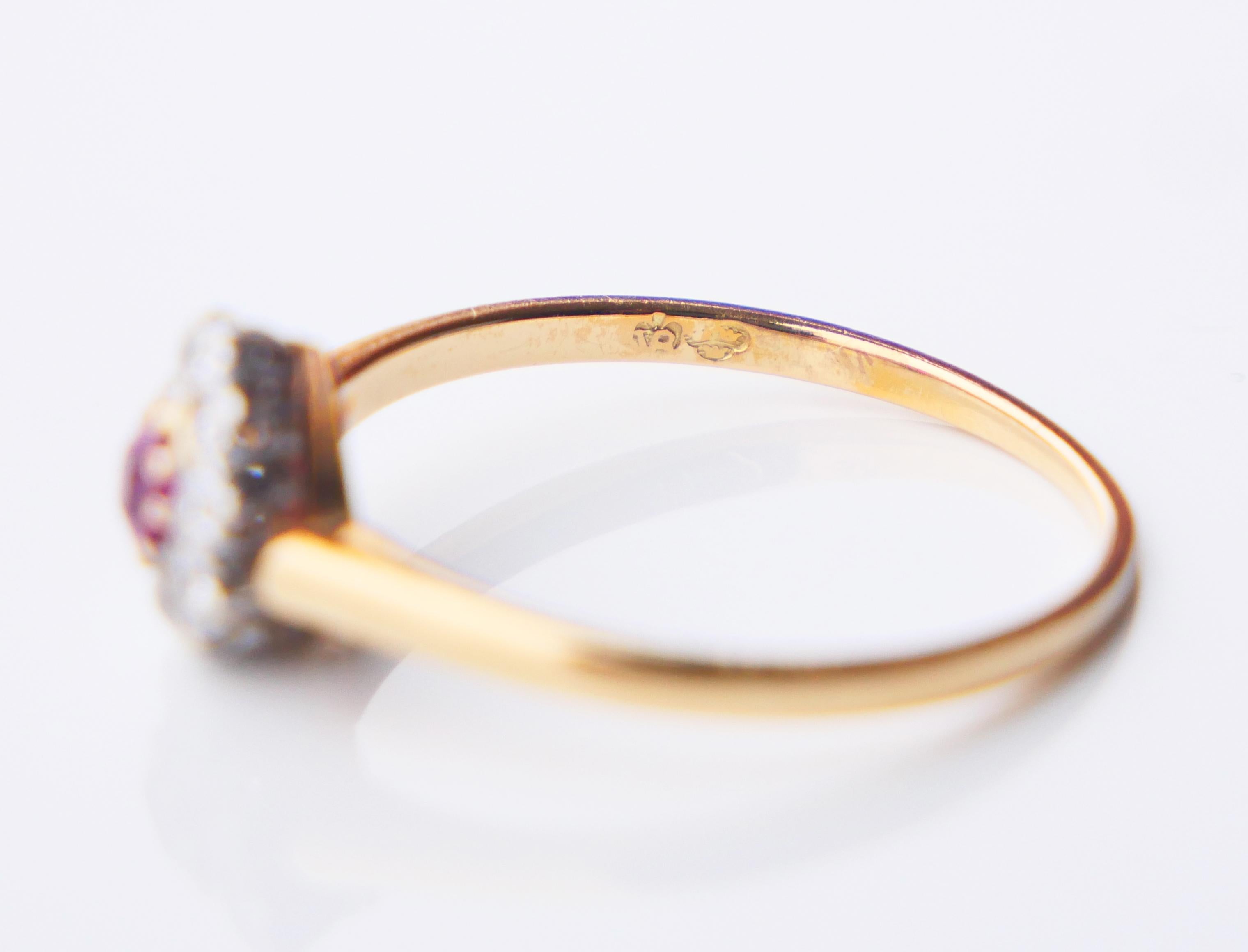 Anillo Halo Antiguo Rubí natural Diamantes Oro 18K Platino ØUS 6.75 /2.2gr en venta 12