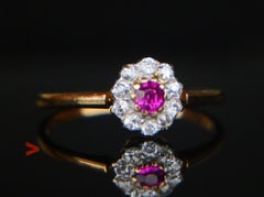Antique Halo Ring natural Ruby Diamonds 18K Gold Platinum ØUS 6.75 /2.2gr