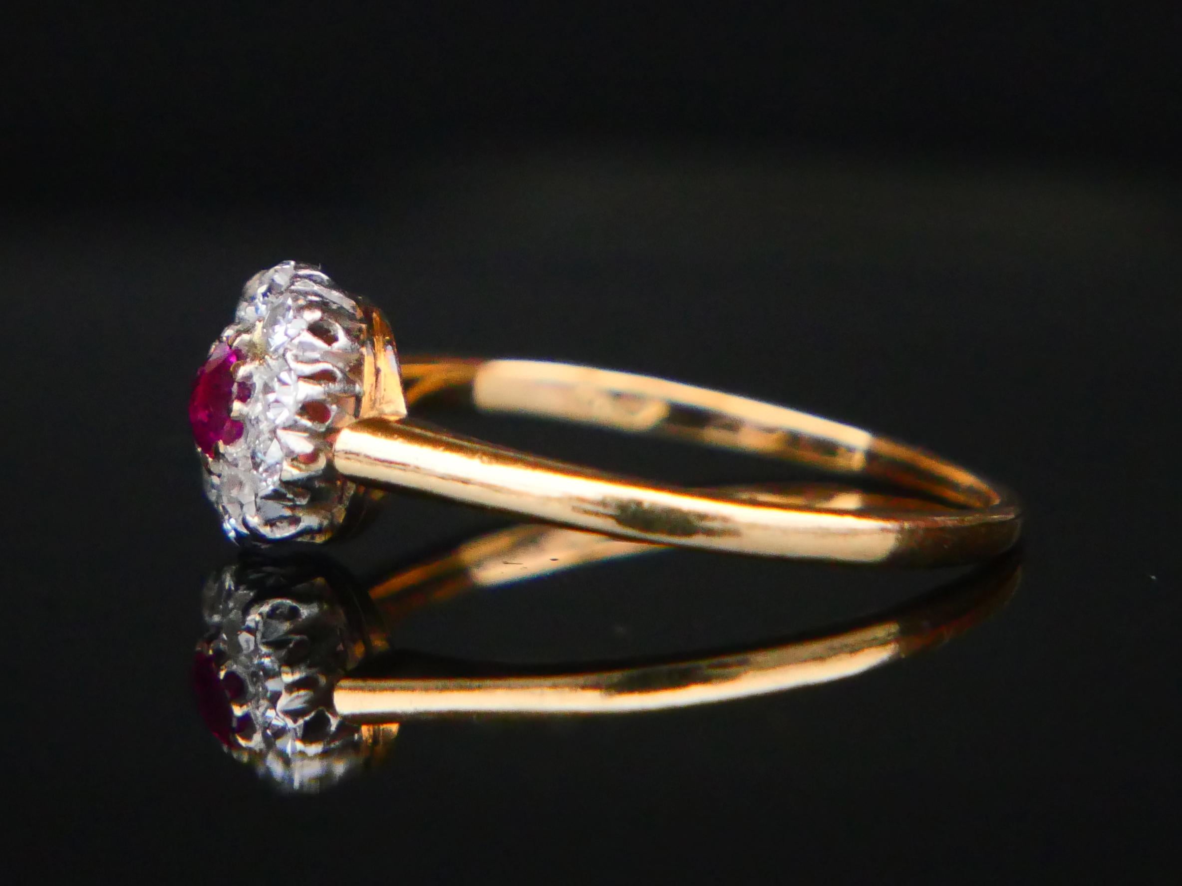 De las mujeres Anillo Halo Antiguo Rubí natural Diamantes Oro 18K Platino ØUS 6.75 /2.2gr en venta