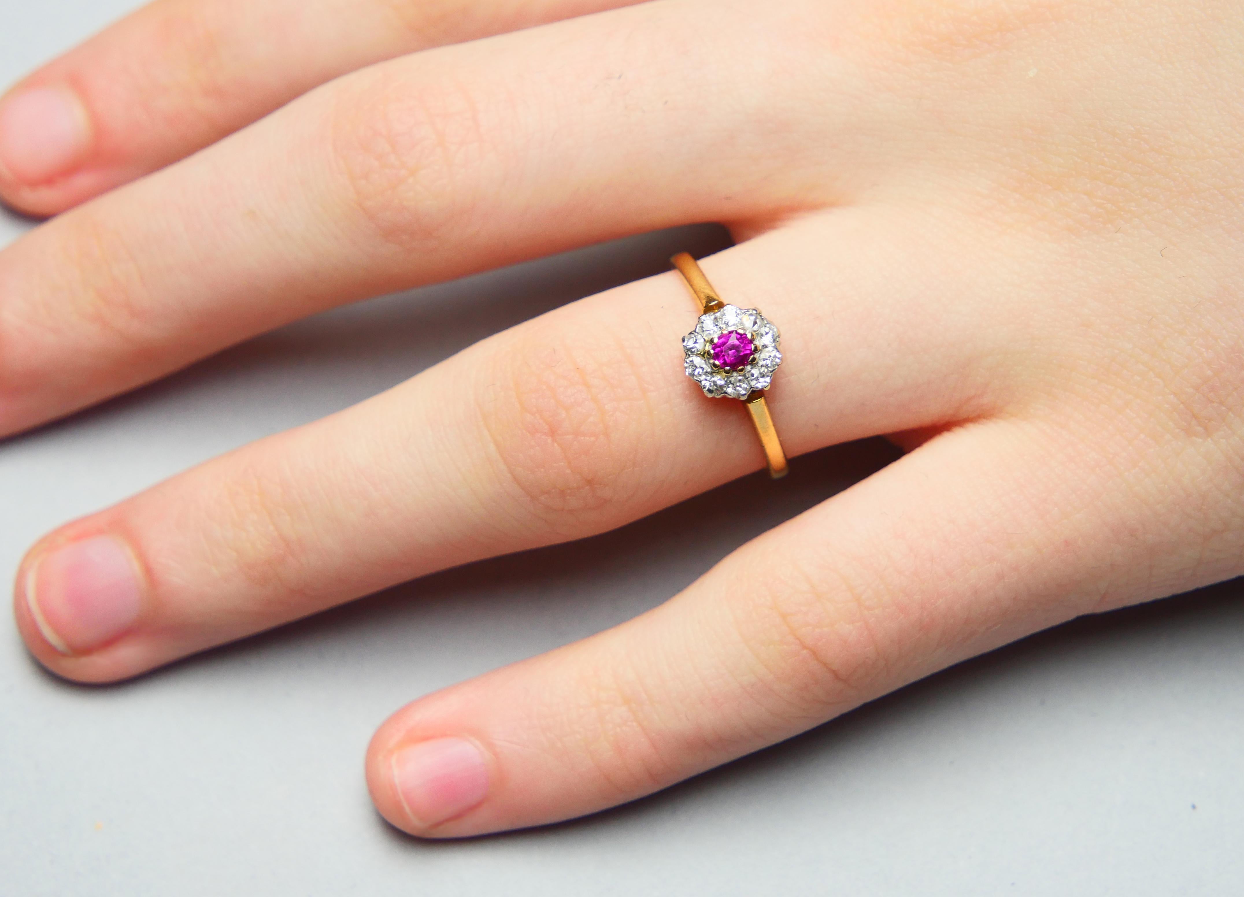 Anillo Halo Antiguo Rubí natural Diamantes Oro 18K Platino ØUS 6.75 /2.2gr en venta 3