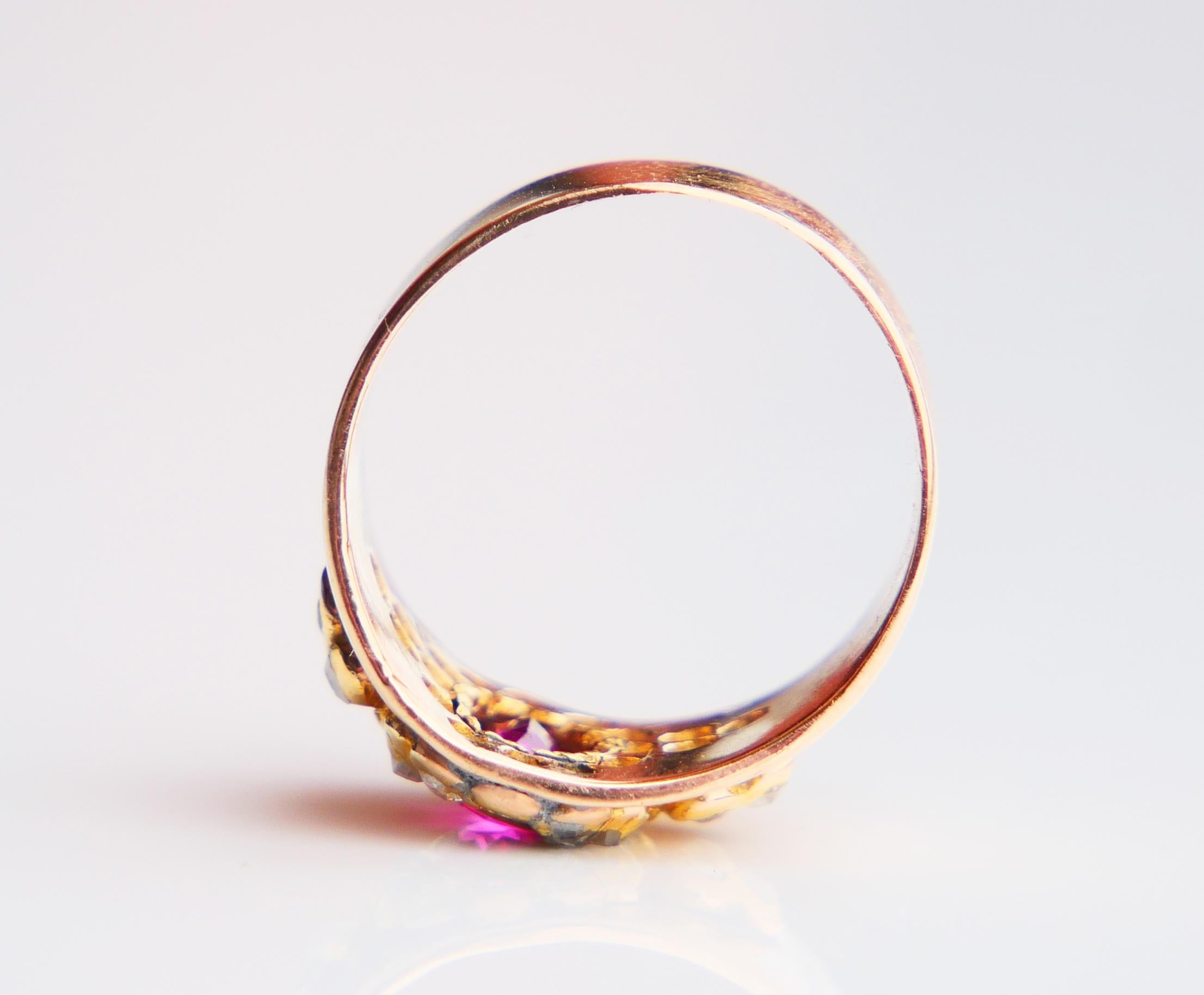 Antike Halo Ring natürlichen Rubin Diamanten massiv 14K Gold ØUS5 / 4.8gr im Angebot 6