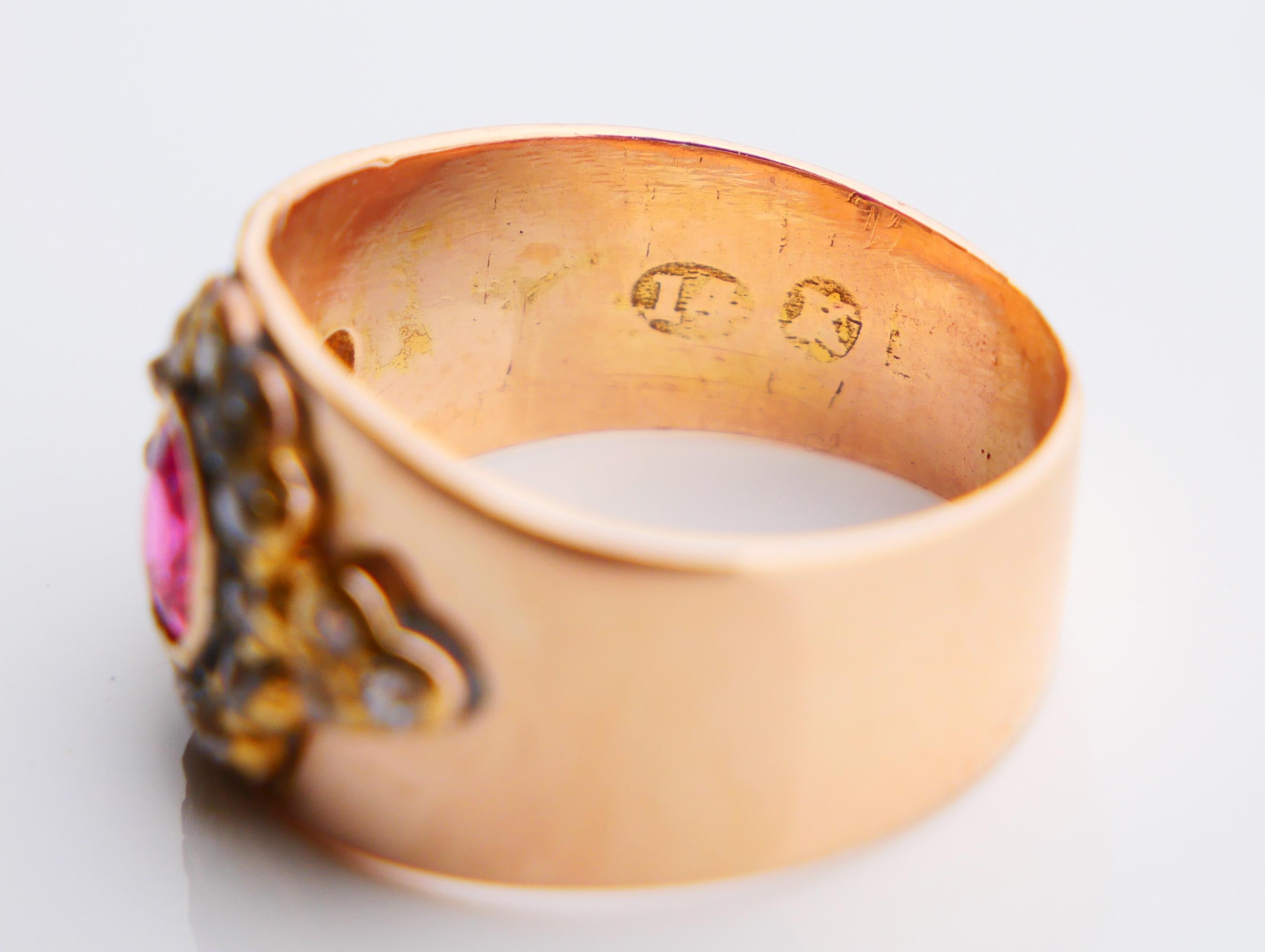 Antike Halo Ring natürlichen Rubin Diamanten massiv 14K Gold ØUS5 / 4.8gr im Angebot 7