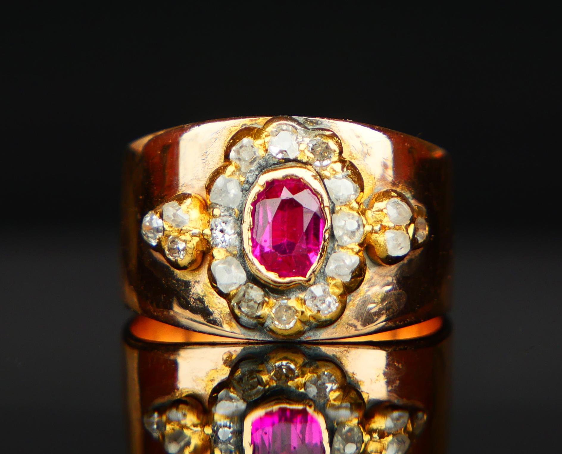 Antike Halo Ring natürlichen Rubin Diamanten massiv 14K Gold ØUS5 / 4.8gr (Art nouveau) im Angebot