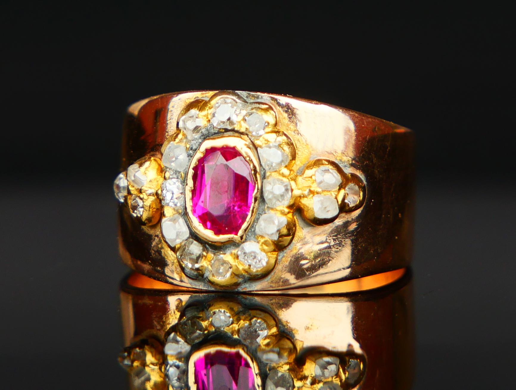 Antike Halo Ring natürlichen Rubin Diamanten massiv 14K Gold ØUS5 / 4.8gr (Ovalschliff) im Angebot