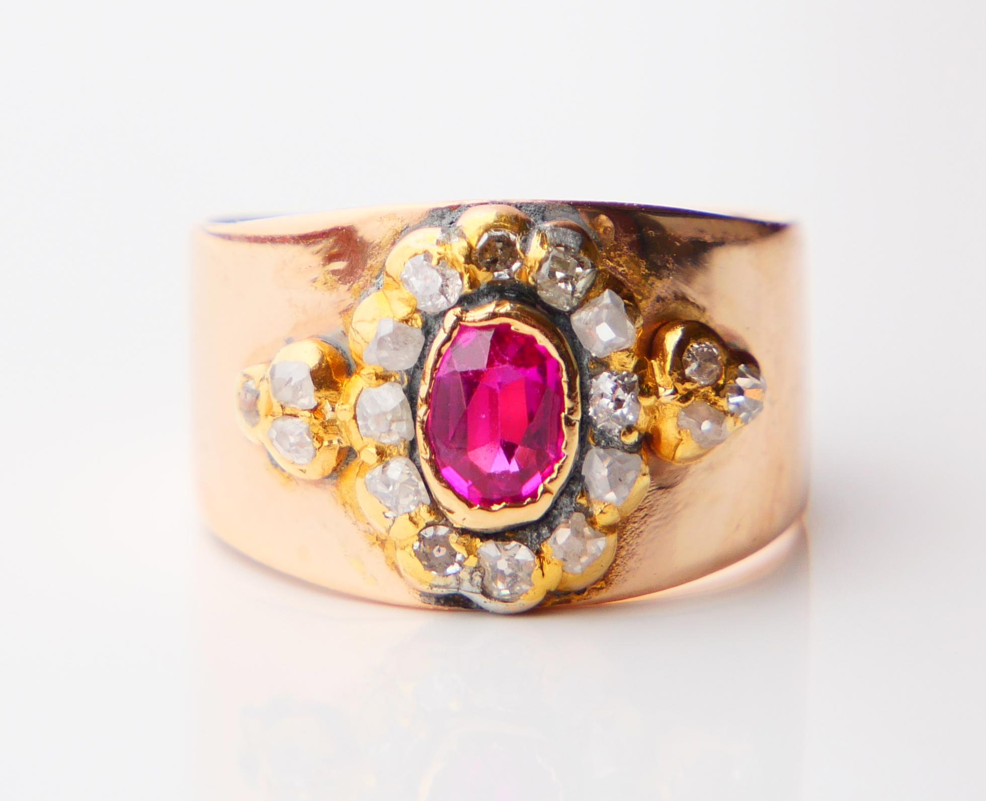 Antike Halo Ring natürlichen Rubin Diamanten massiv 14K Gold ØUS5 / 4.8gr im Angebot 1