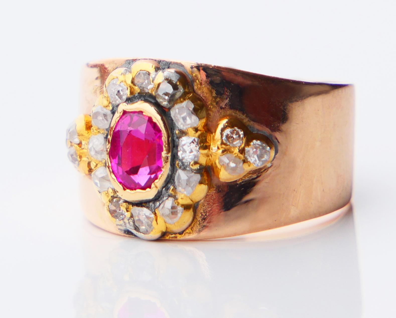 Antike Halo Ring natürlichen Rubin Diamanten massiv 14K Gold ØUS5 / 4.8gr im Angebot 2