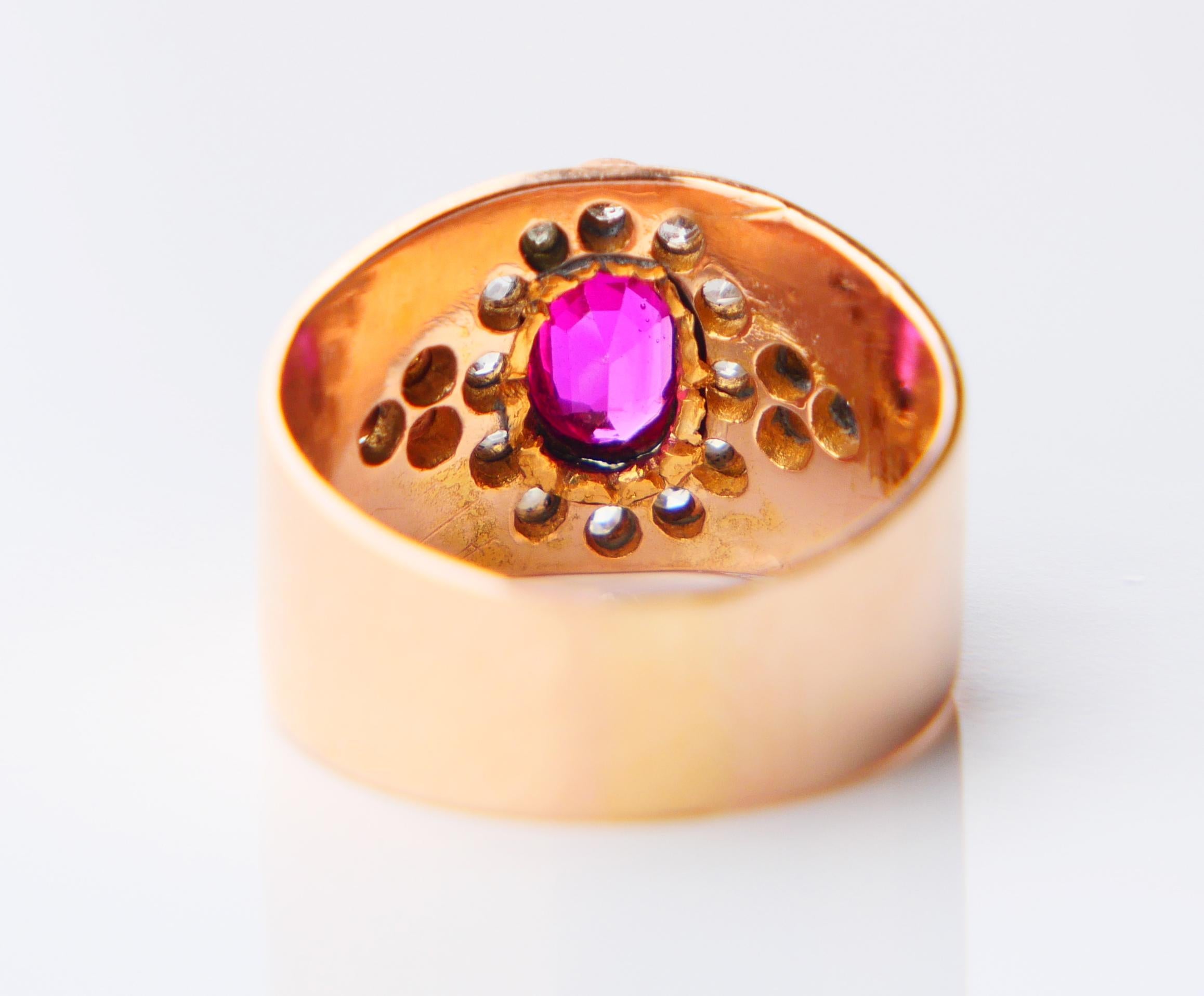 Antike Halo Ring natürlichen Rubin Diamanten massiv 14K Gold ØUS5 / 4.8gr im Angebot 3