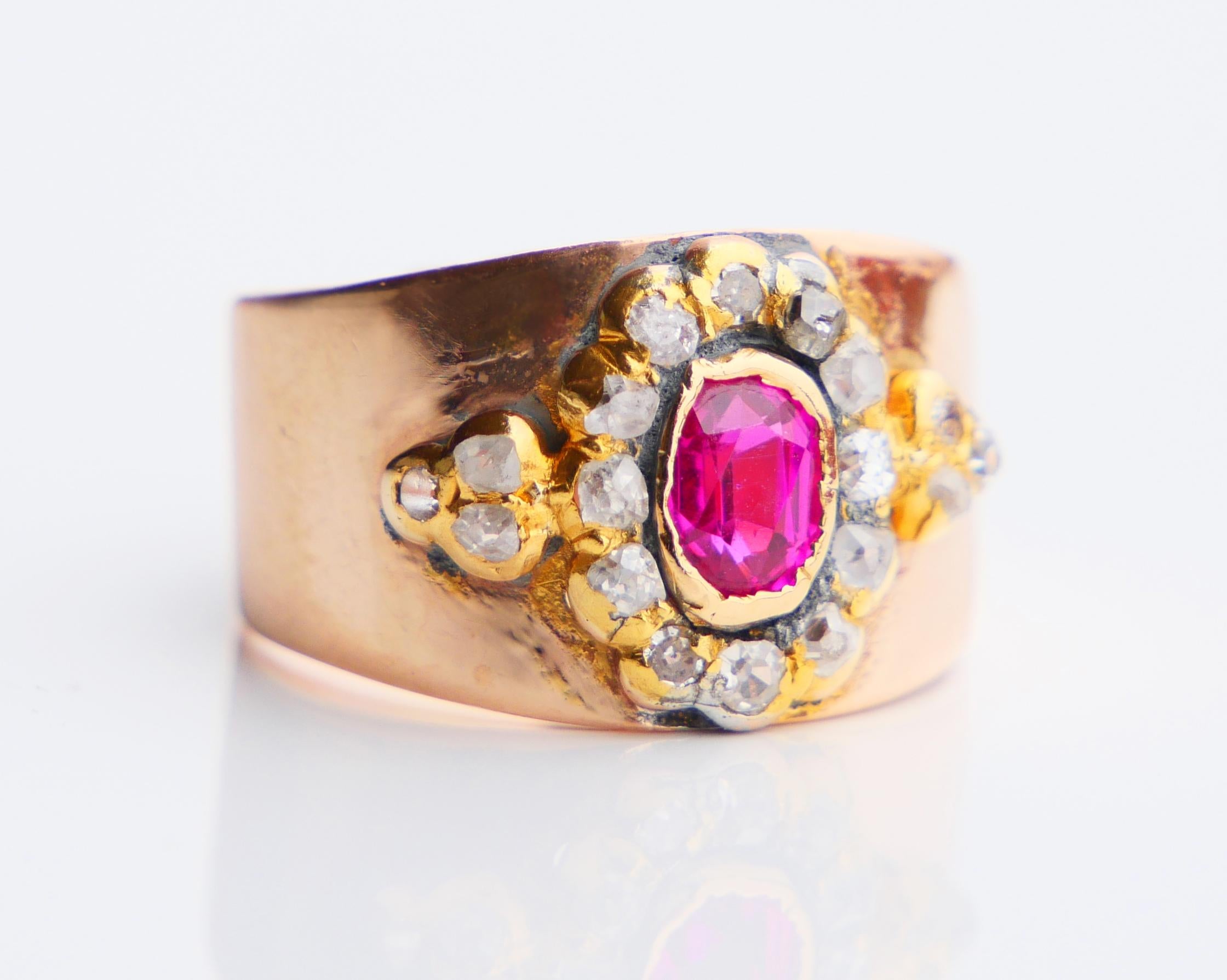 Antike Halo Ring natürlichen Rubin Diamanten massiv 14K Gold ØUS5 / 4.8gr im Angebot 4