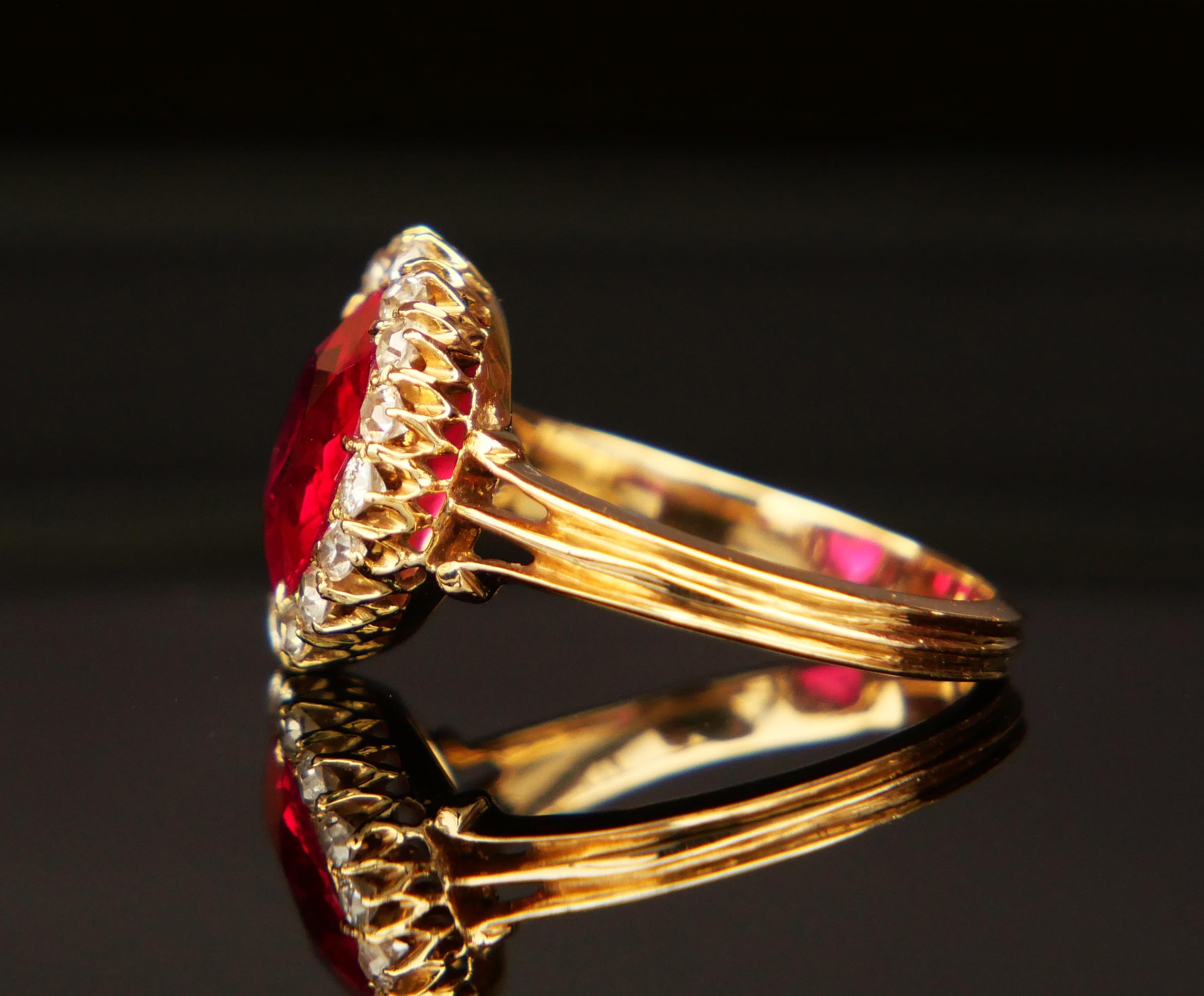 Antiker Halo Ring Rubin Diamanten massiv 14K Gelbgold Ø4.5US / 3.2g im Angebot 1