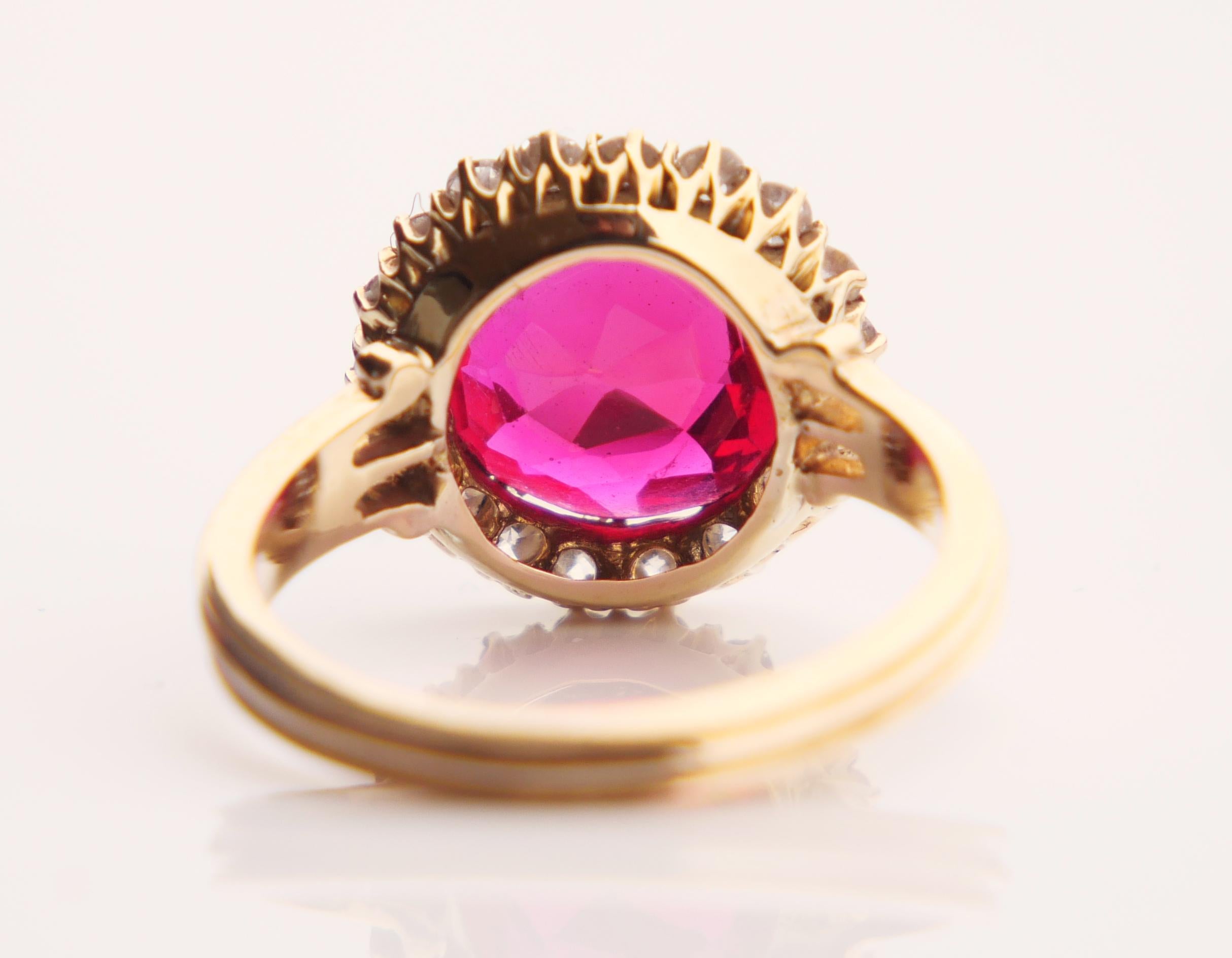 Antique Halo Ring Ruby Diamonds solid 14K Yellow Gold Ø4.5US / 3.2g For Sale 4