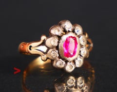 Antique Halo Ring Ruby solid 18K Gold ØUS 4.25 /2.55gr
