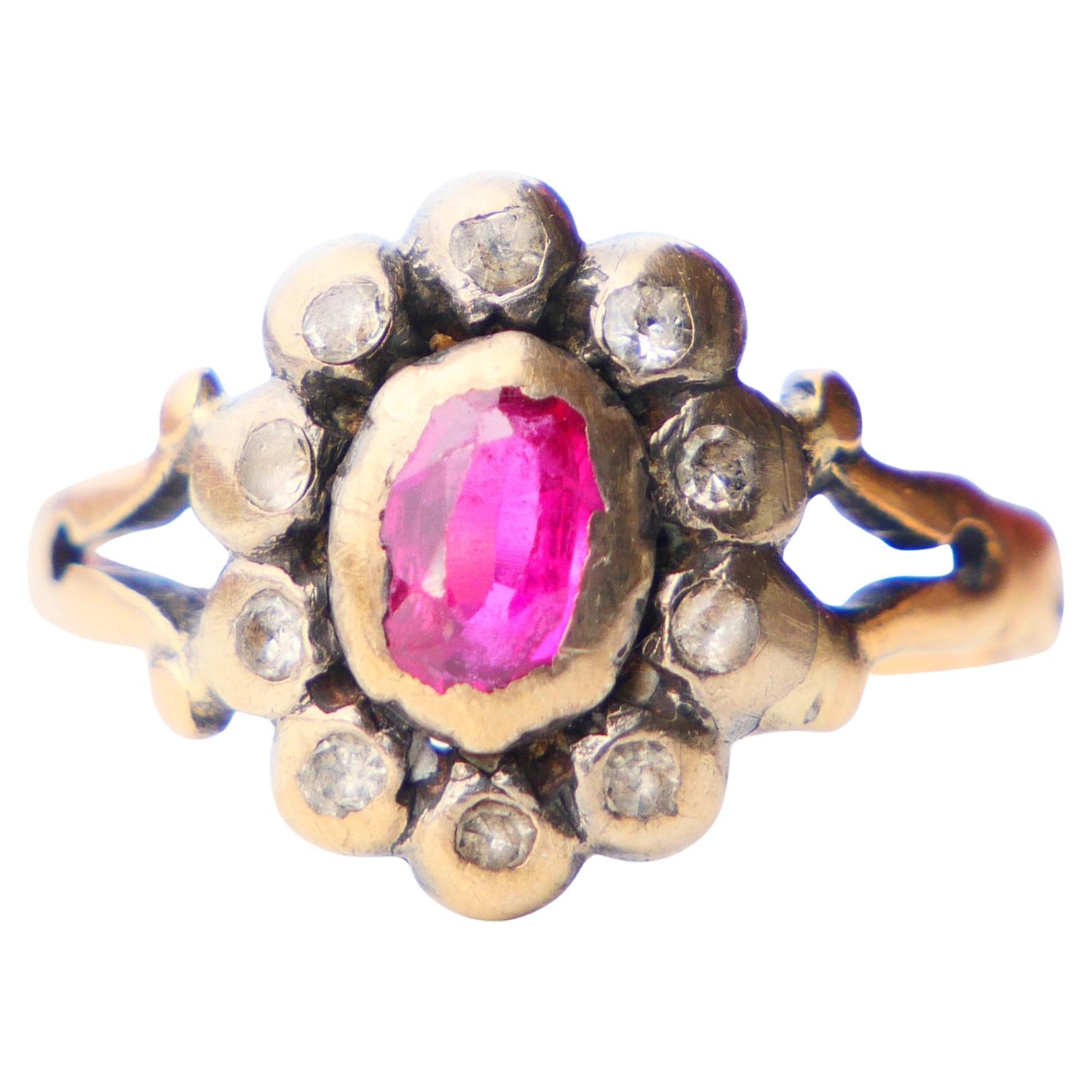 Antique Halo Ring Ruby solid 18K Gold ØUS 4.25 /2.55gr
