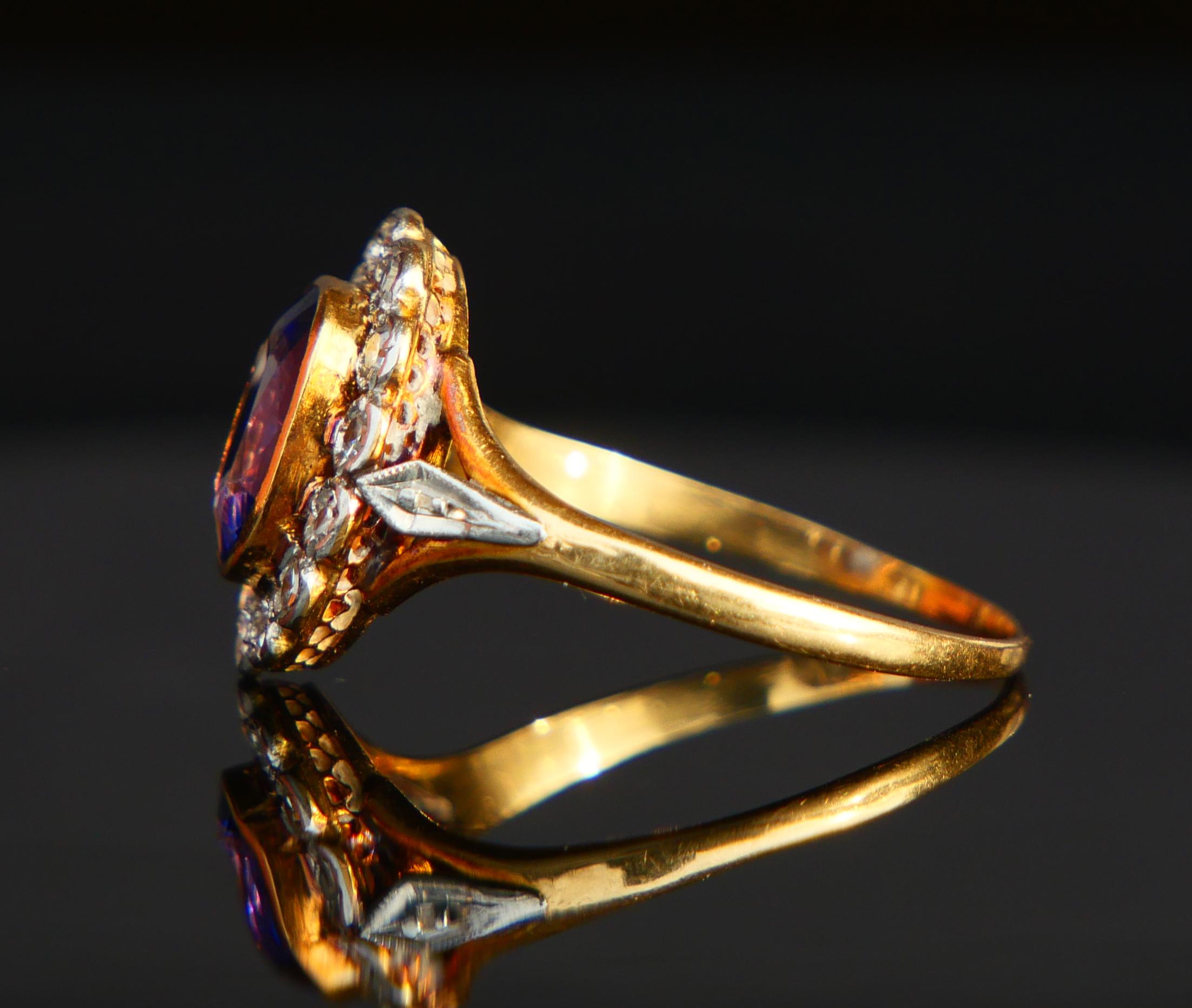 Antiker Halo Ring Saphir Diamanten massiv 18K Gold Platin Ø US9.5 / 3.26gr im Angebot 5