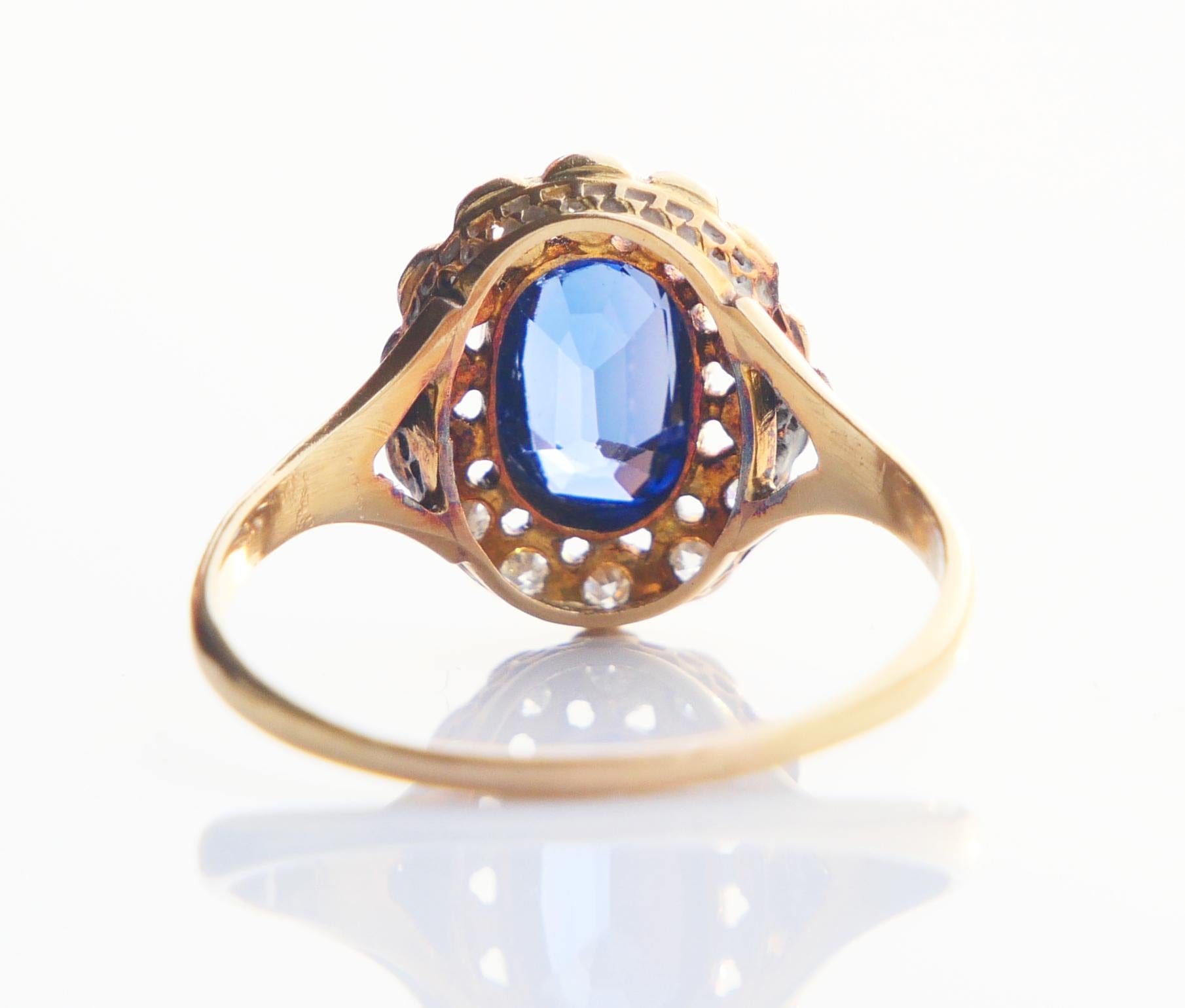 Oval Cut Antique halo Ring Sapphire Diamonds solid 18K Gold Platinum Ø US9.5 / 3.26gr For Sale