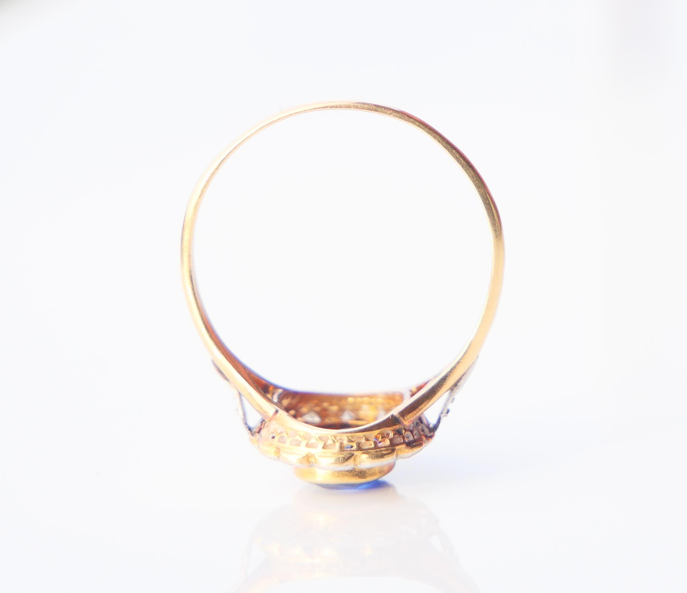 Antiker Halo Ring Saphir Diamanten massiv 18K Gold Platin Ø US9.5 / 3.26gr Damen im Angebot