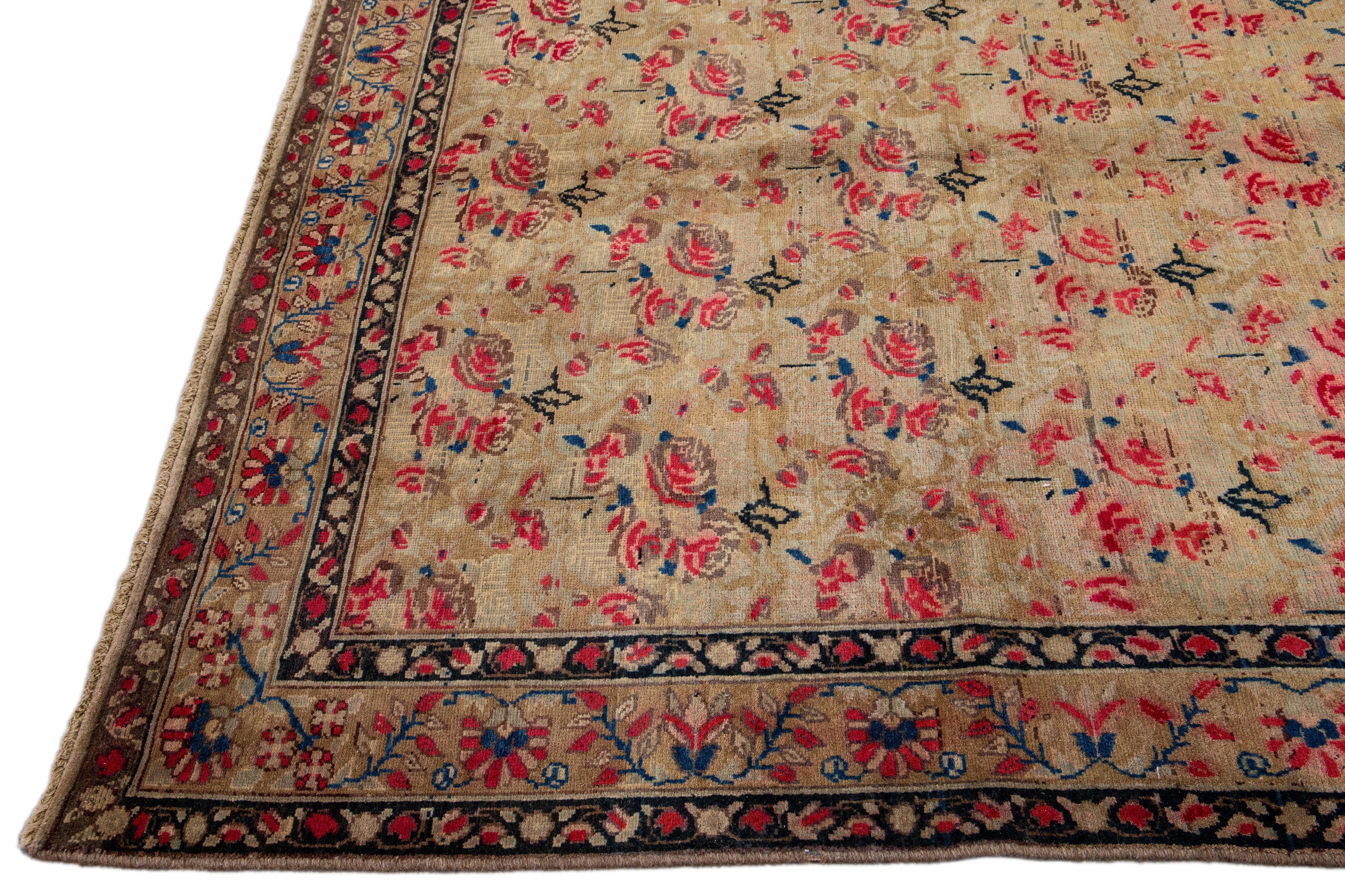 Perse Tapis ancien en laine marron Hamadan à motifs floraux faits à la main en vente