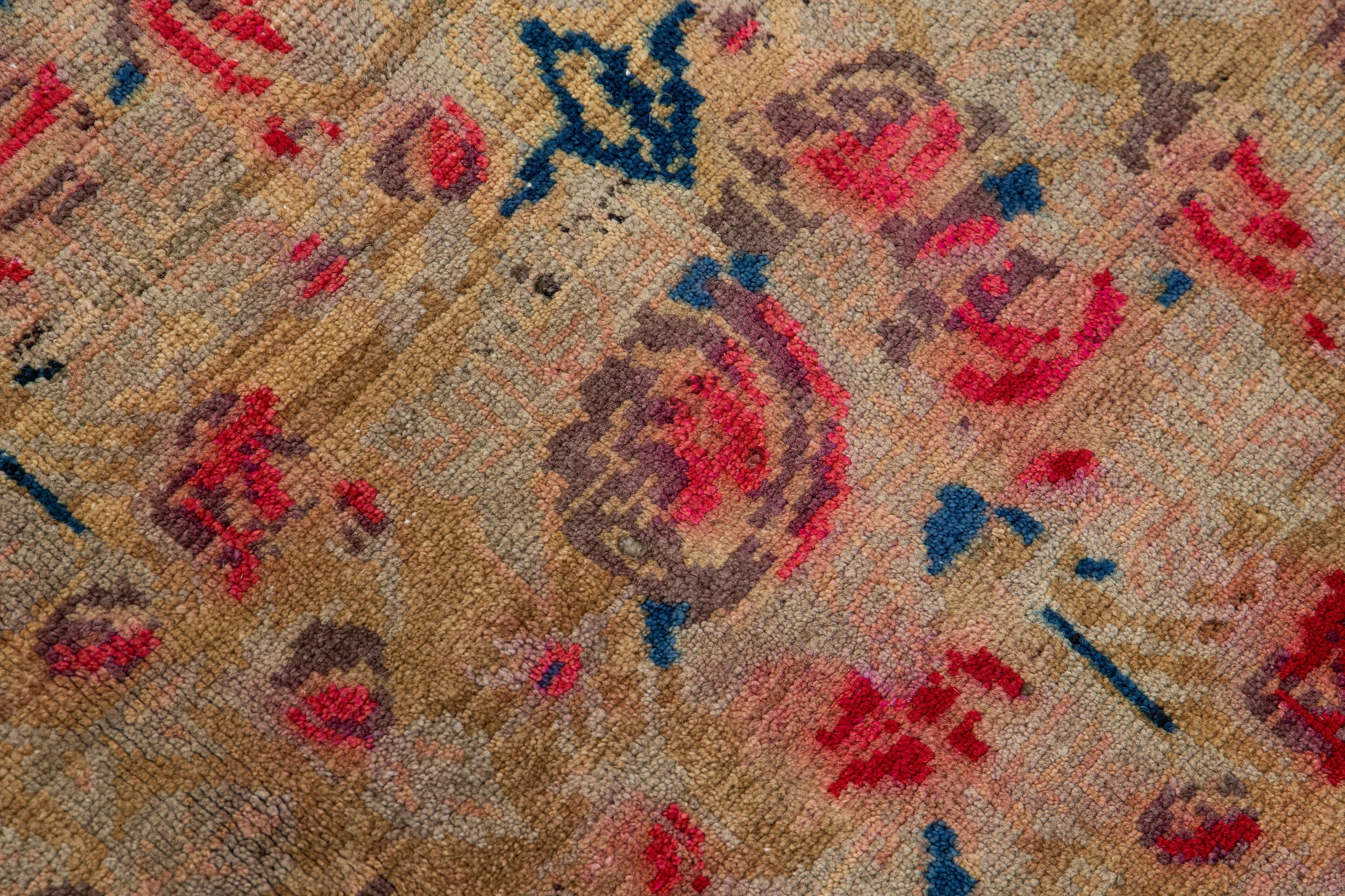 20ième siècle Tapis ancien en laine marron Hamadan à motifs floraux faits à la main en vente