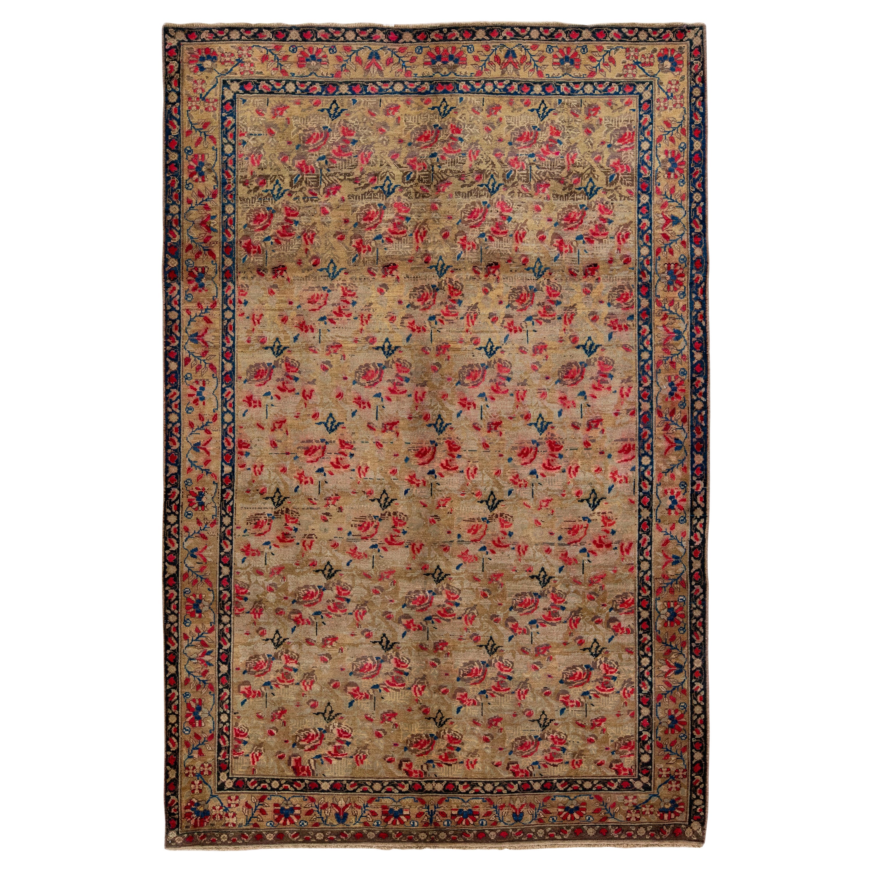 Antiker Hamadan Brauner handgefertigter Wollteppich mit Blumenmotiv