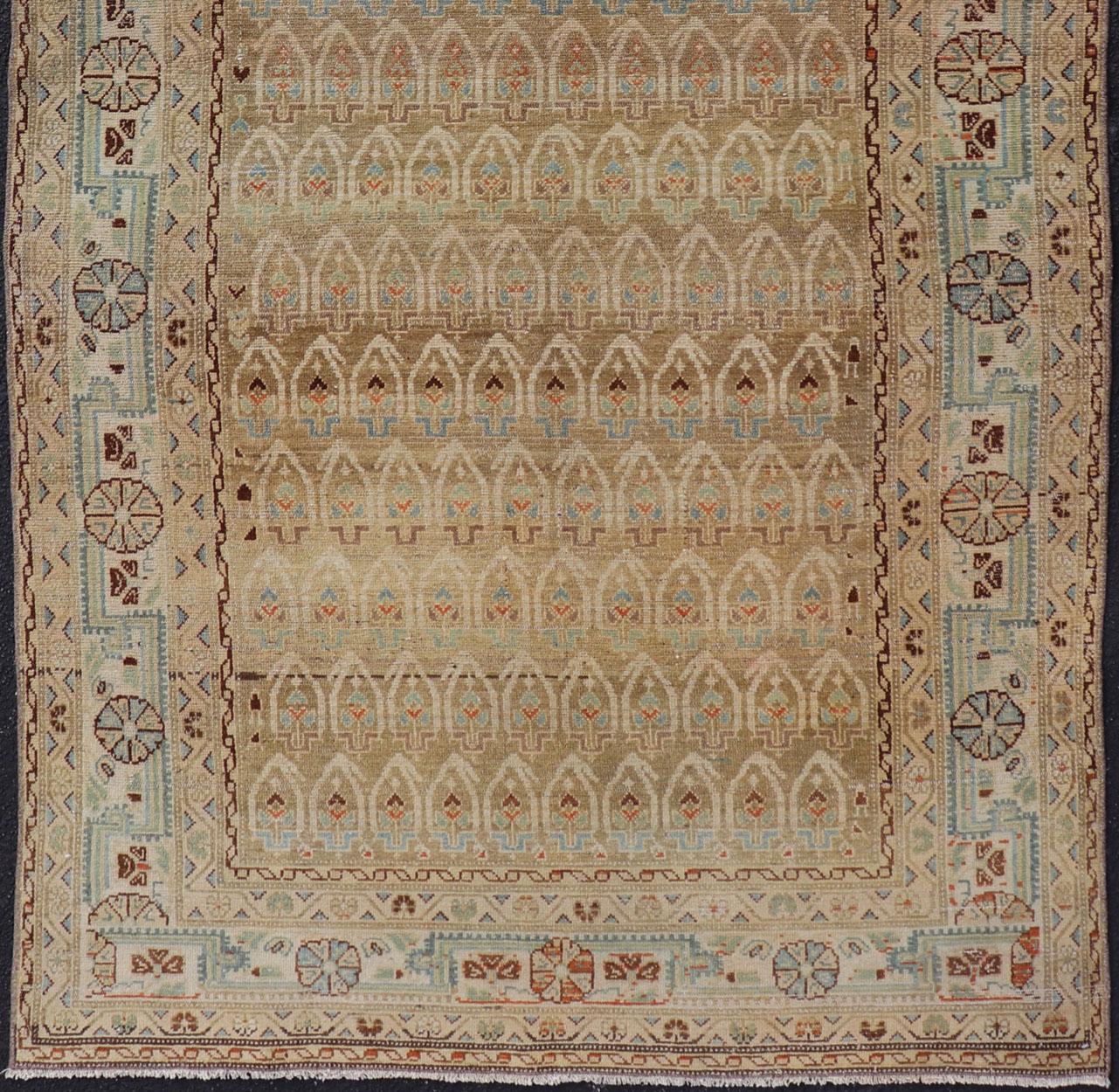 Malayer Antique Hamadan Gallery Rug in Wool with All-Over Sub-Geometric Paisley Design