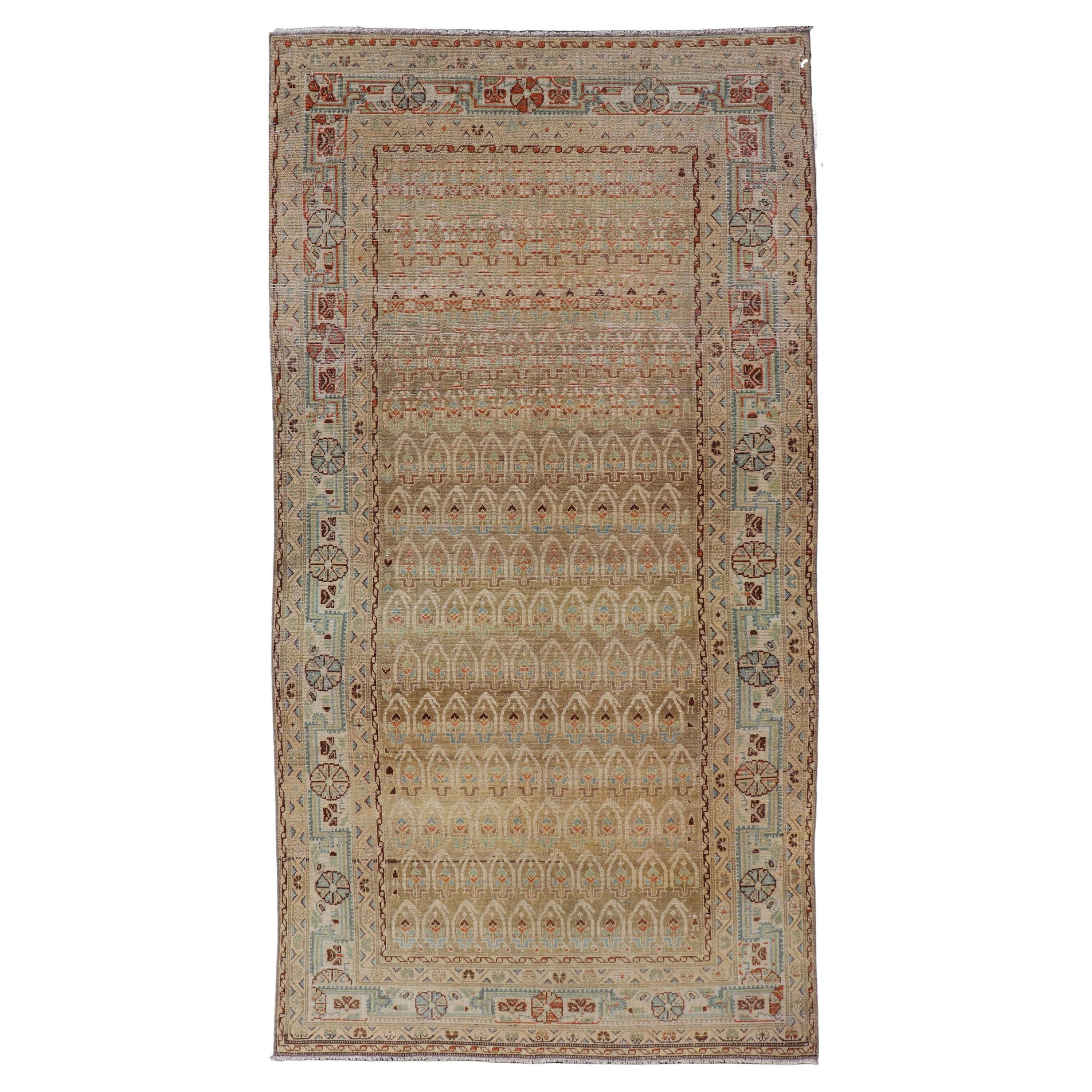 Antique Hamadan Gallery Rug in Wool with All-Over Sub-Geometric Paisley Design