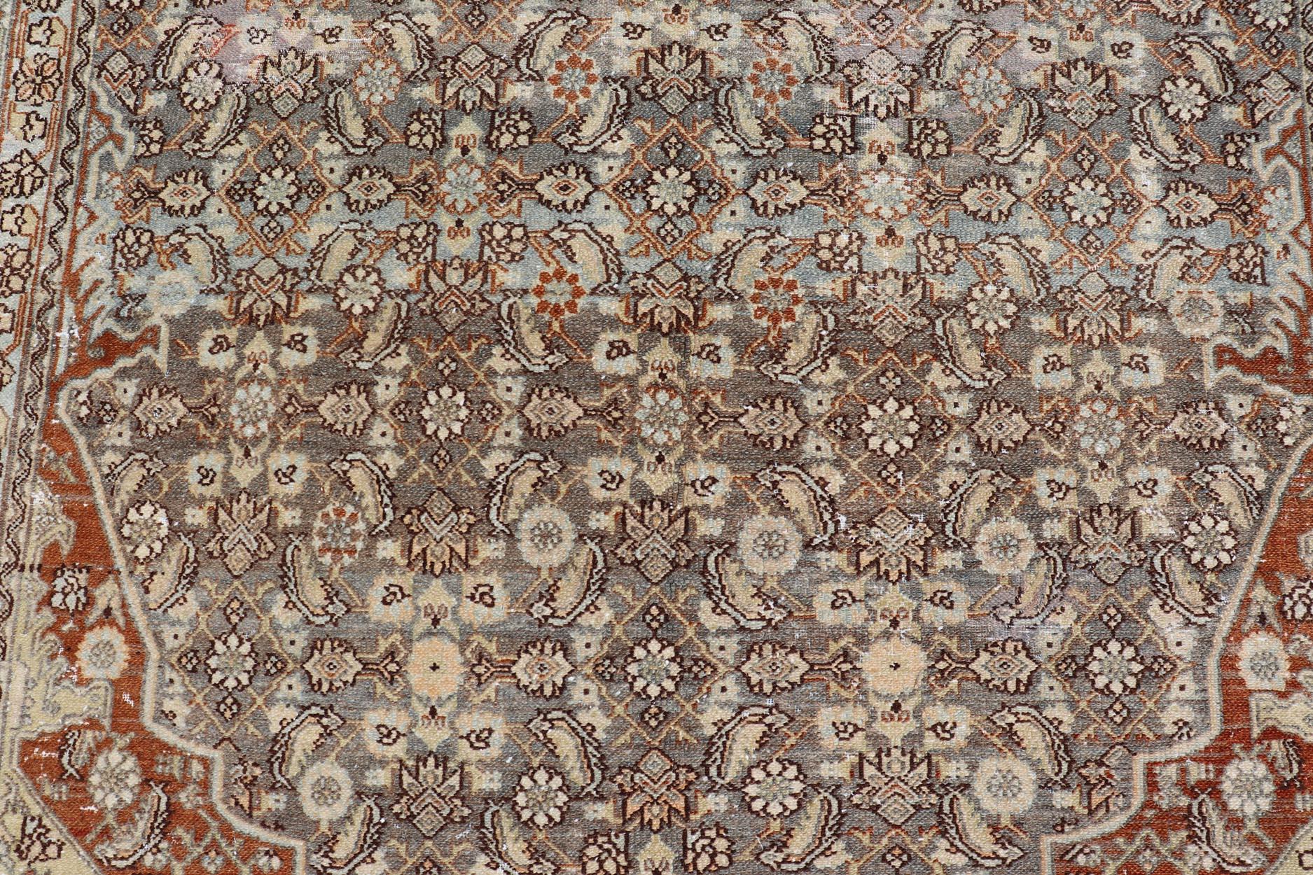 Persian Antique Hamadan Gallery Rug with Sub-Geometric Design by Keivan Woven Arts For Sale