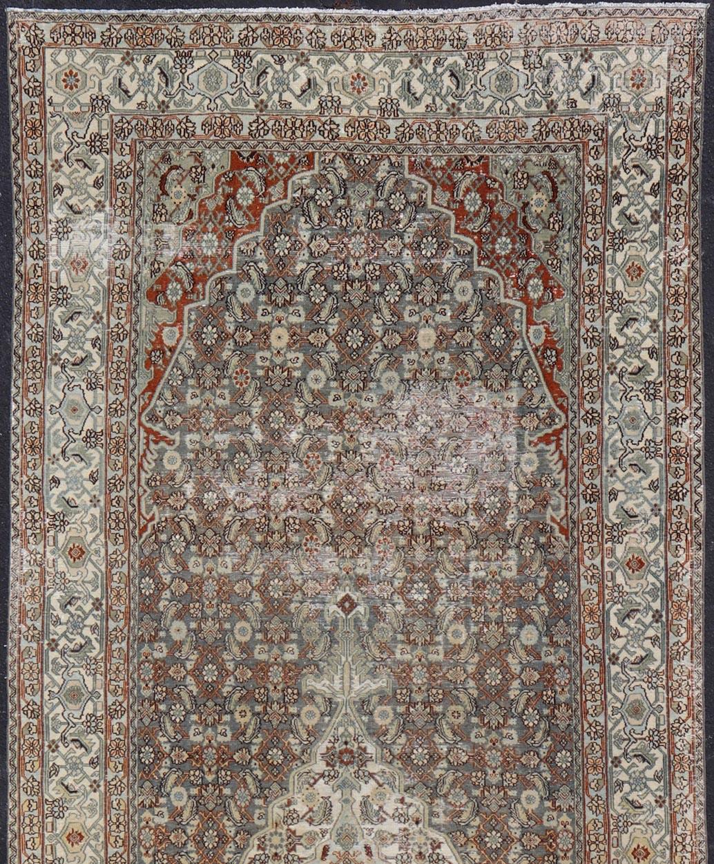 Hand-Knotted Antique Hamadan Gallery Rug with Sub-Geometric Design by Keivan Woven Arts For Sale