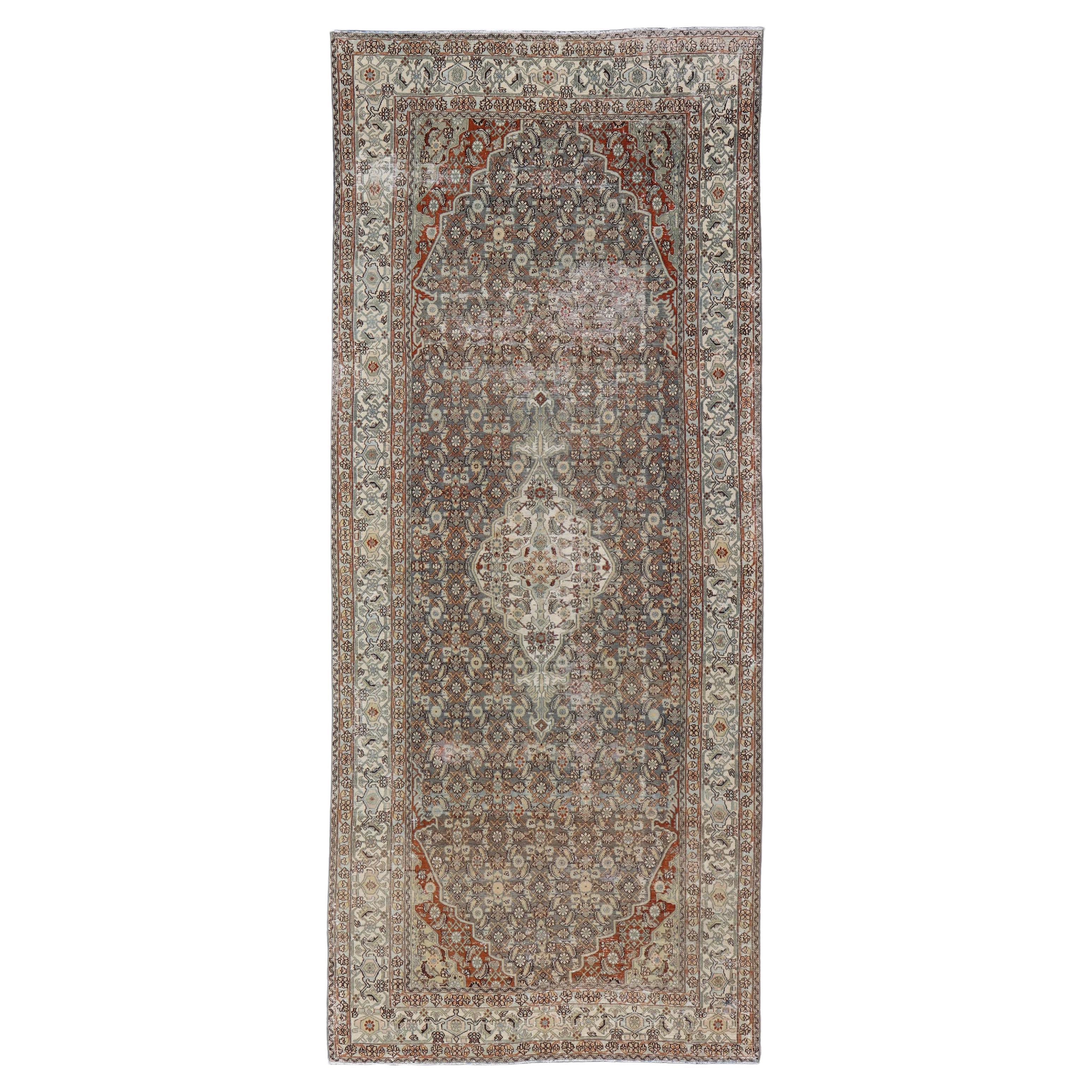 Antique Hamadan Gallery Rug with Sub-Geometric Design by Keivan Woven Arts For Sale