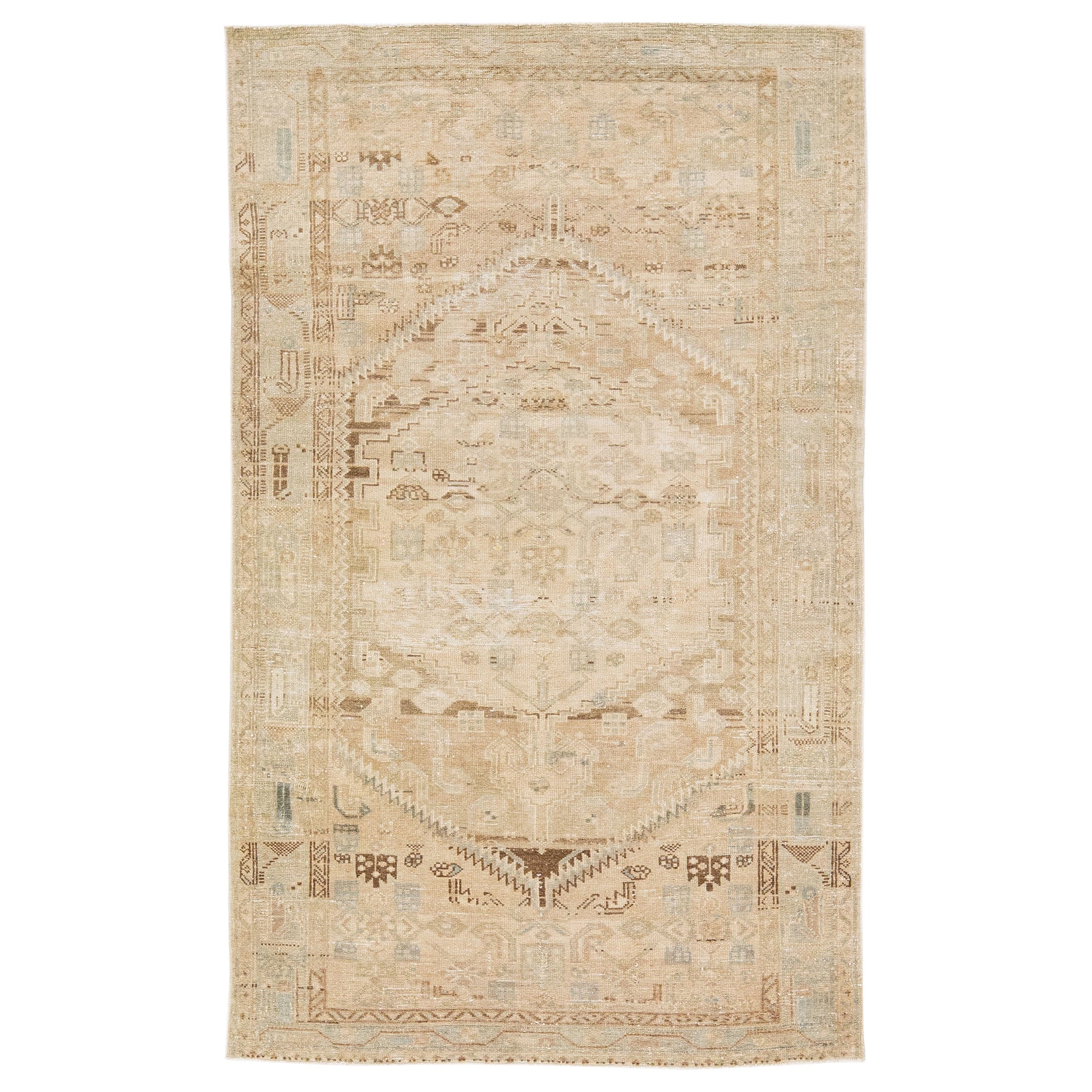 Antique Hamadan Handmade Allover Motif Beige Tapis en laine