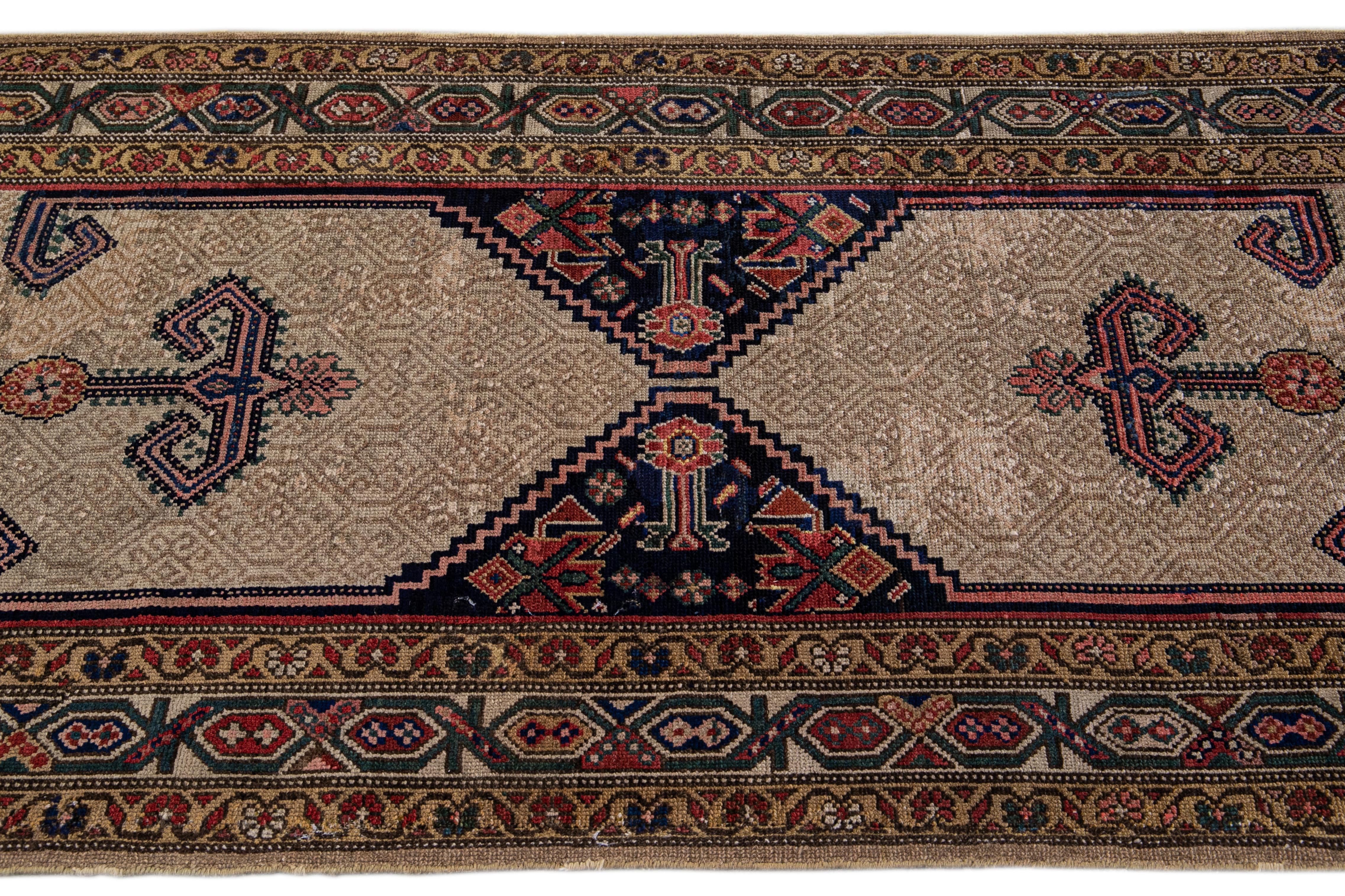 Late 19th Century Antique Hamadan Handmade Brown Wool Runner For Sale