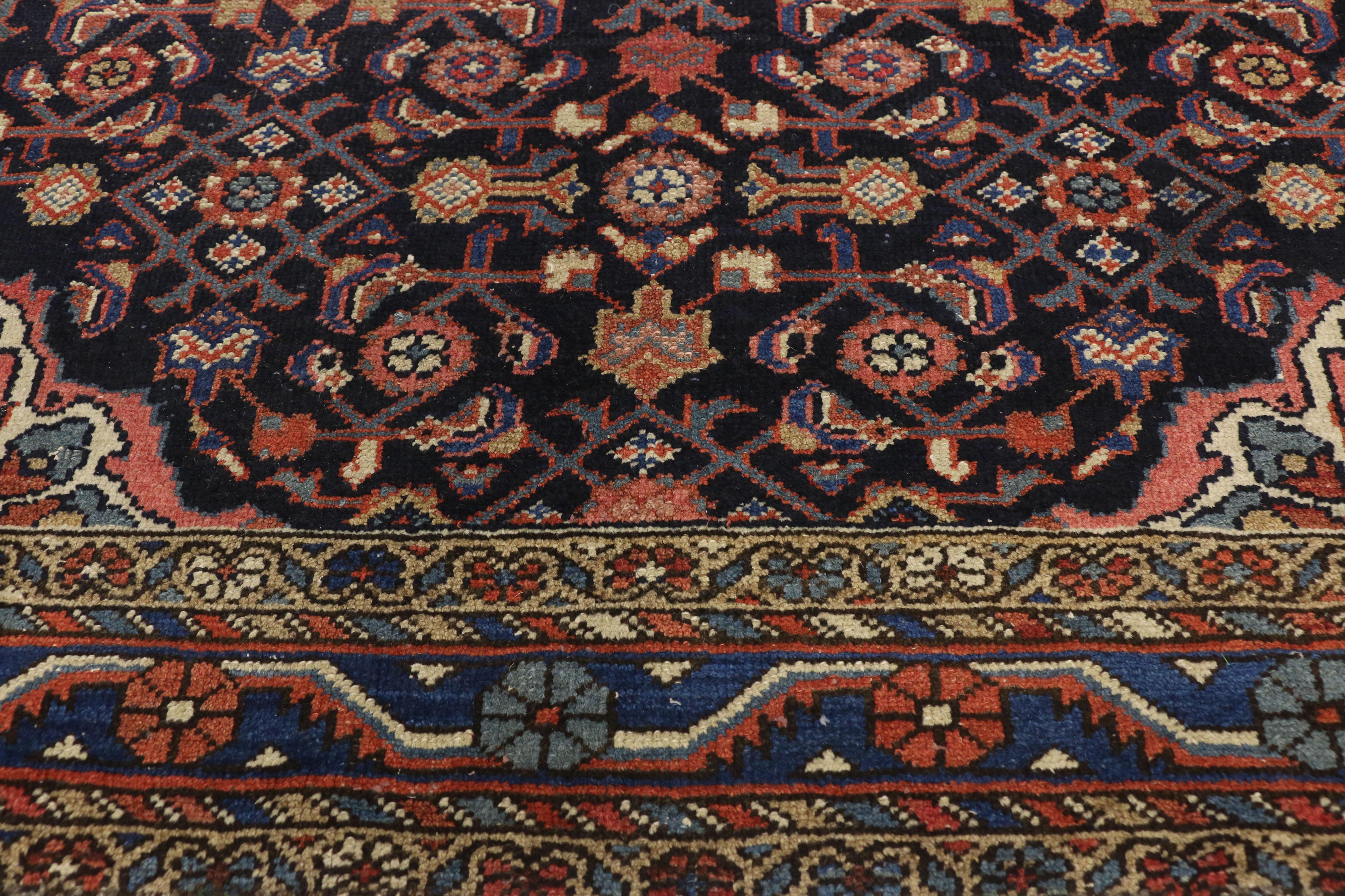 Hand-Knotted Antique Hamadan Persian Rug with Herati Design For Sale