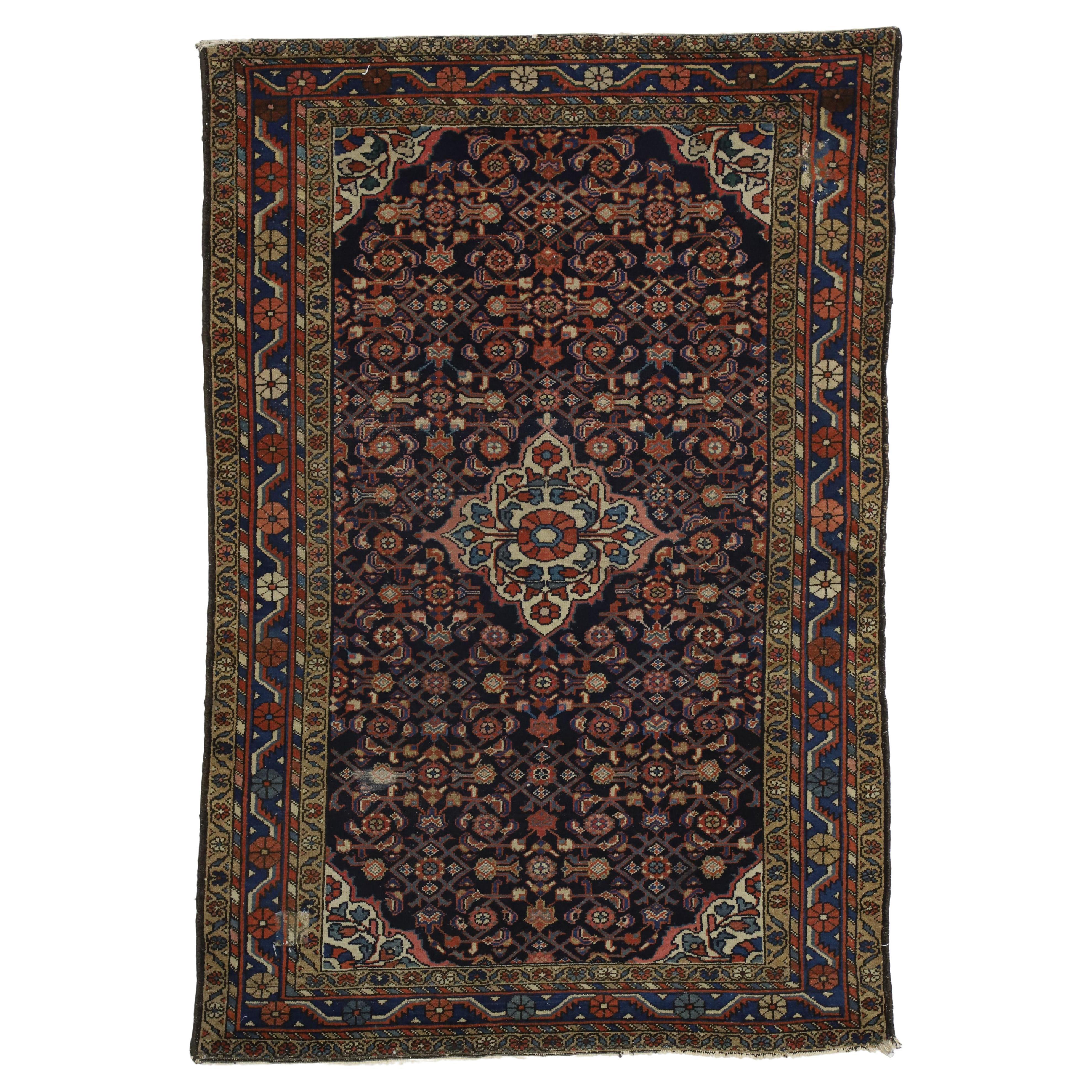Antique Hamadan Persian Rug with Herati Design For Sale